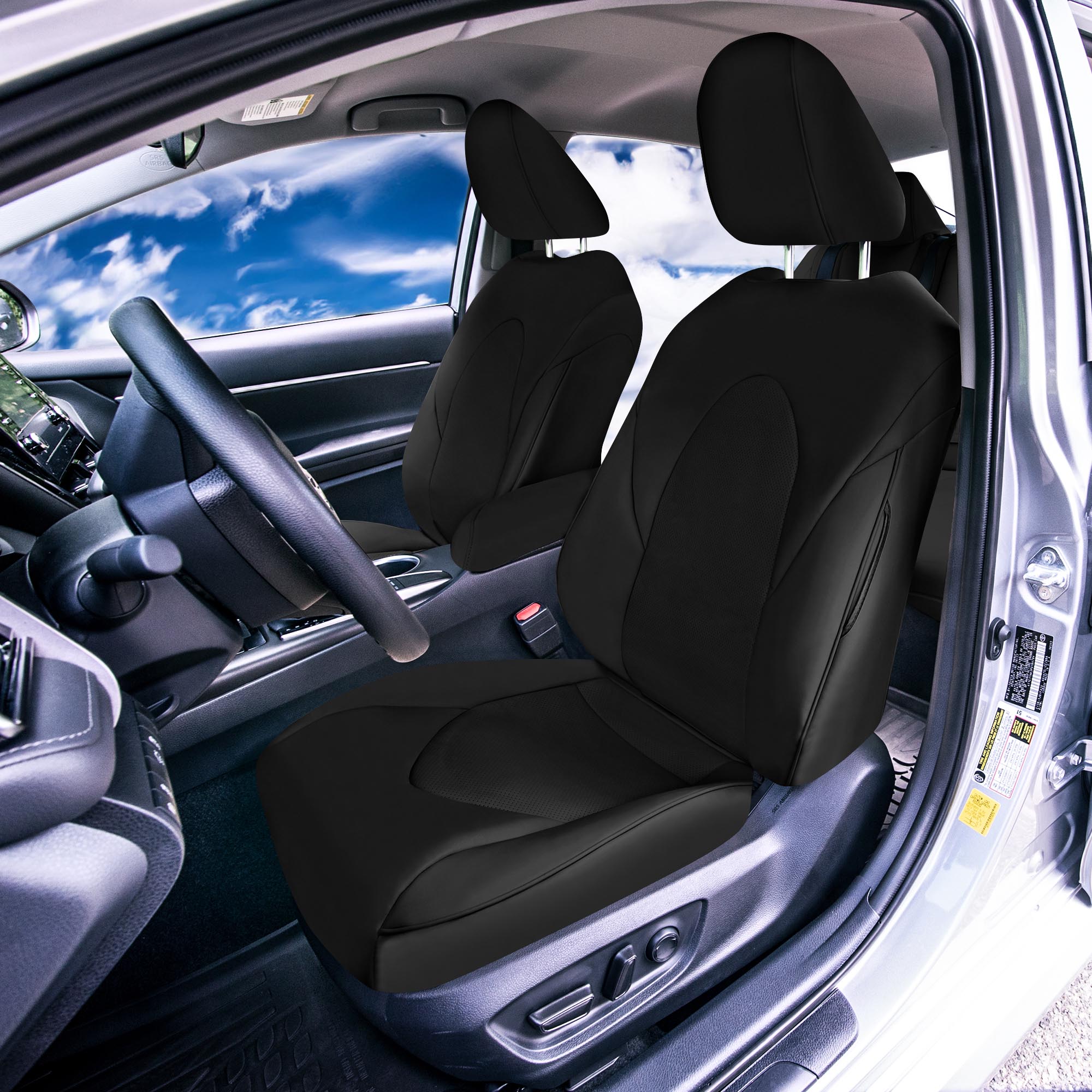 Toyota Camry 2018 - 2024 L | LE | SE | XLE | XSE - Full Set Seat Covers - Black Faux Leather