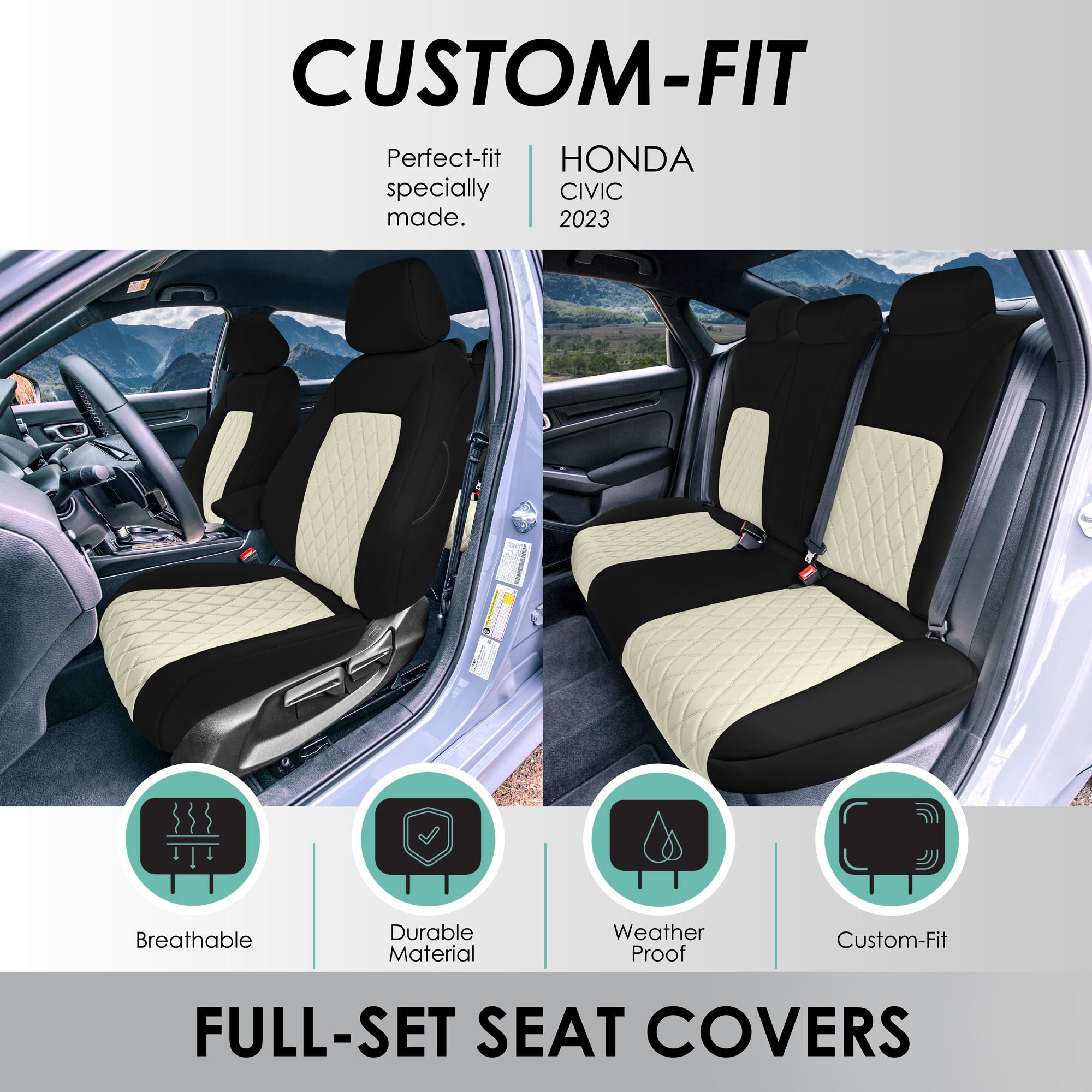 Honda Civic 2020 - 2024 Full Set Seat Covers – Beige Neoprene