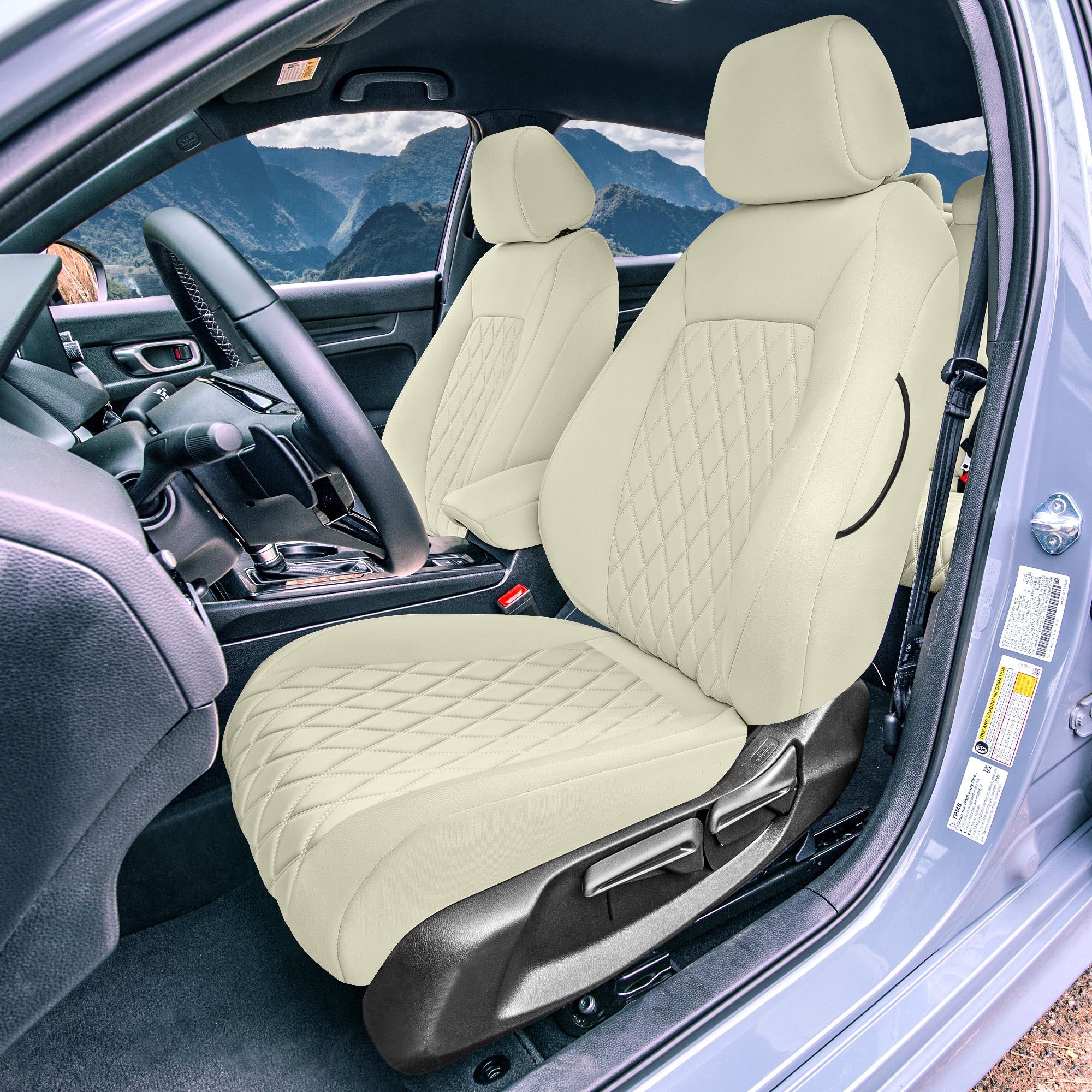 Honda Civic 2020 - 2024 Front Set Seat Covers – Solid Beige Neoprene