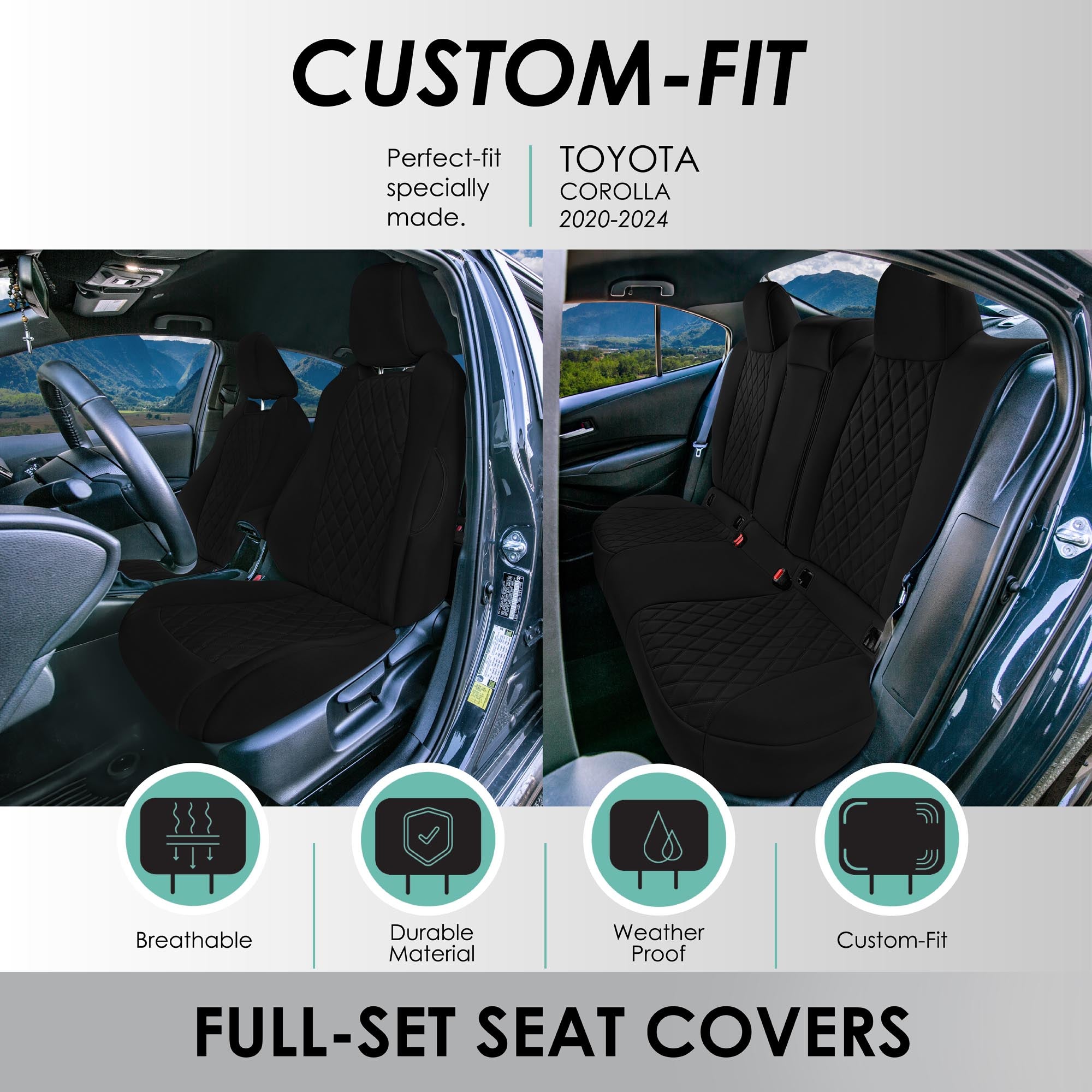 Toyota Corolla - 2020-2024 - Full Set Seat Covers - Black Ultraflex Neoprene