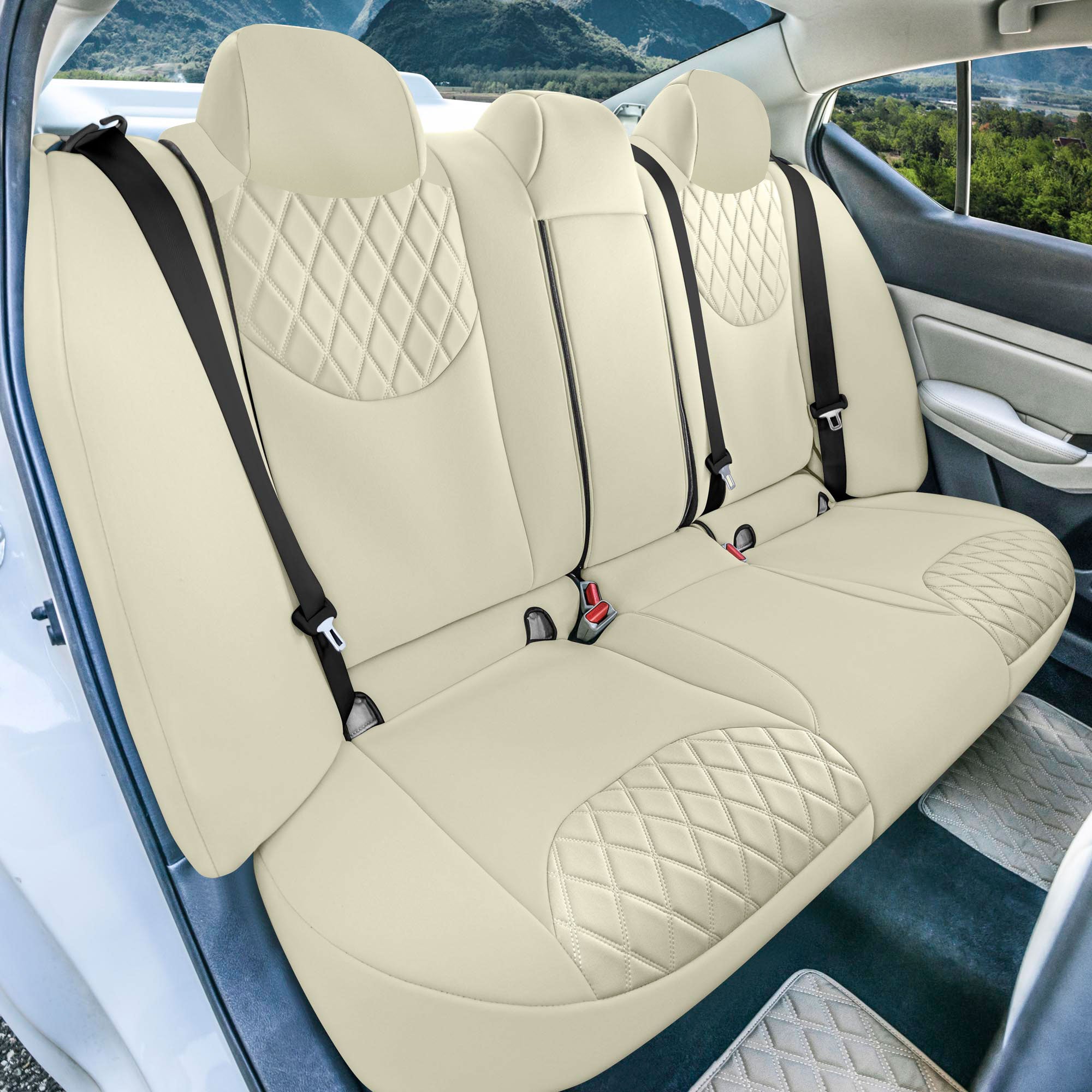 Nissan Altima - 2019 - 2025 - Rear Set Seat Covers - Solid Beige Ultraflex Neoprene
