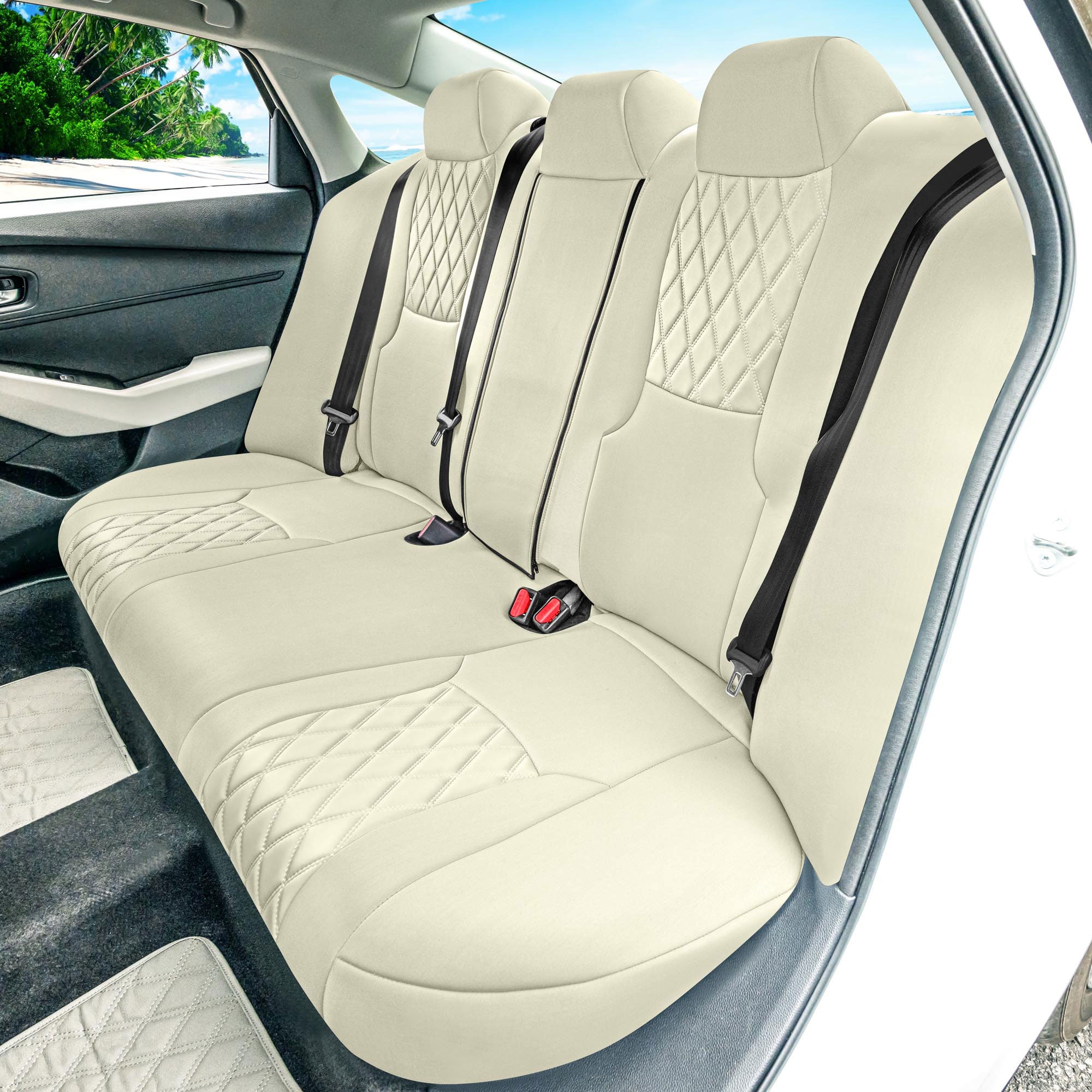 Honda Accord 2023 - 2025 - Rear Set Seat Covers - Ultraflex Neoprene - Rear Fixed Headrests, Solid Backrest - Solid Beige