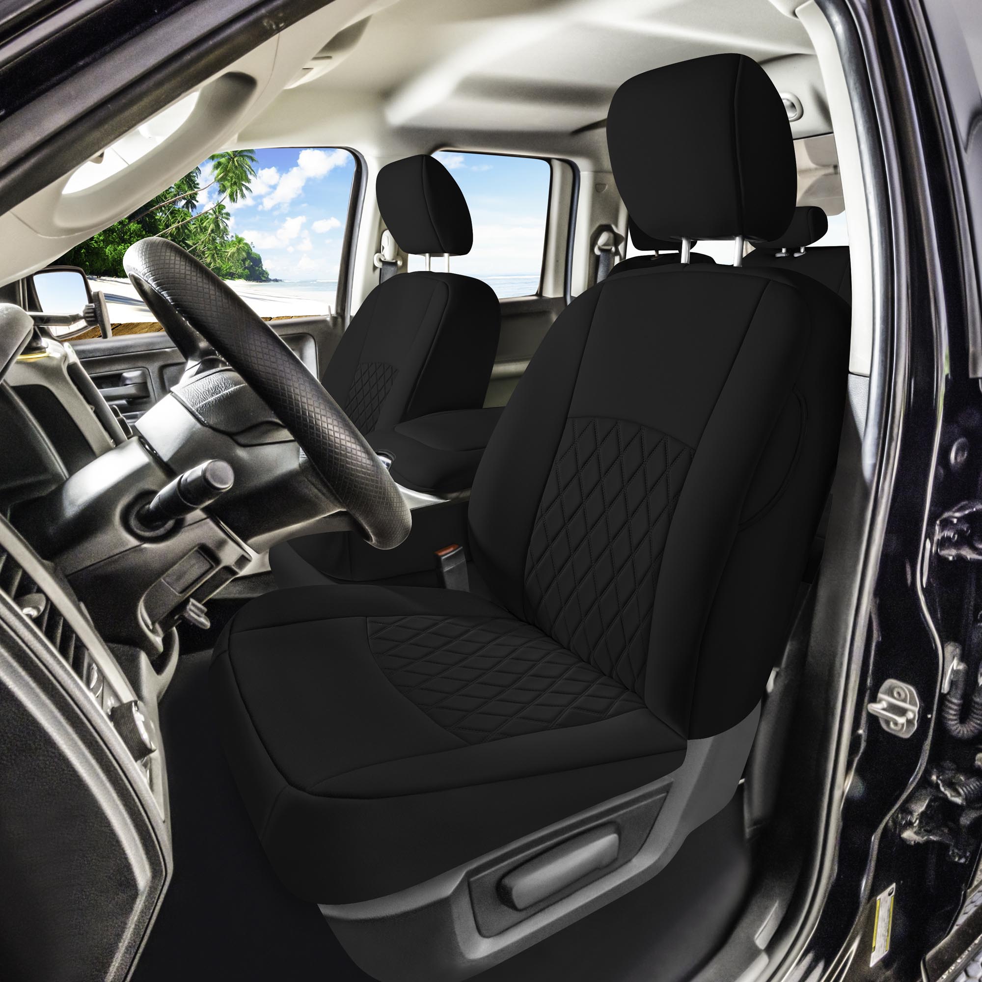 Dodge Ram 1500 2011-2018 & Ram 1500 Classic 2019-2025 Quad Cab - Full Set Seat Covers - Black Ultraflex Neoprene