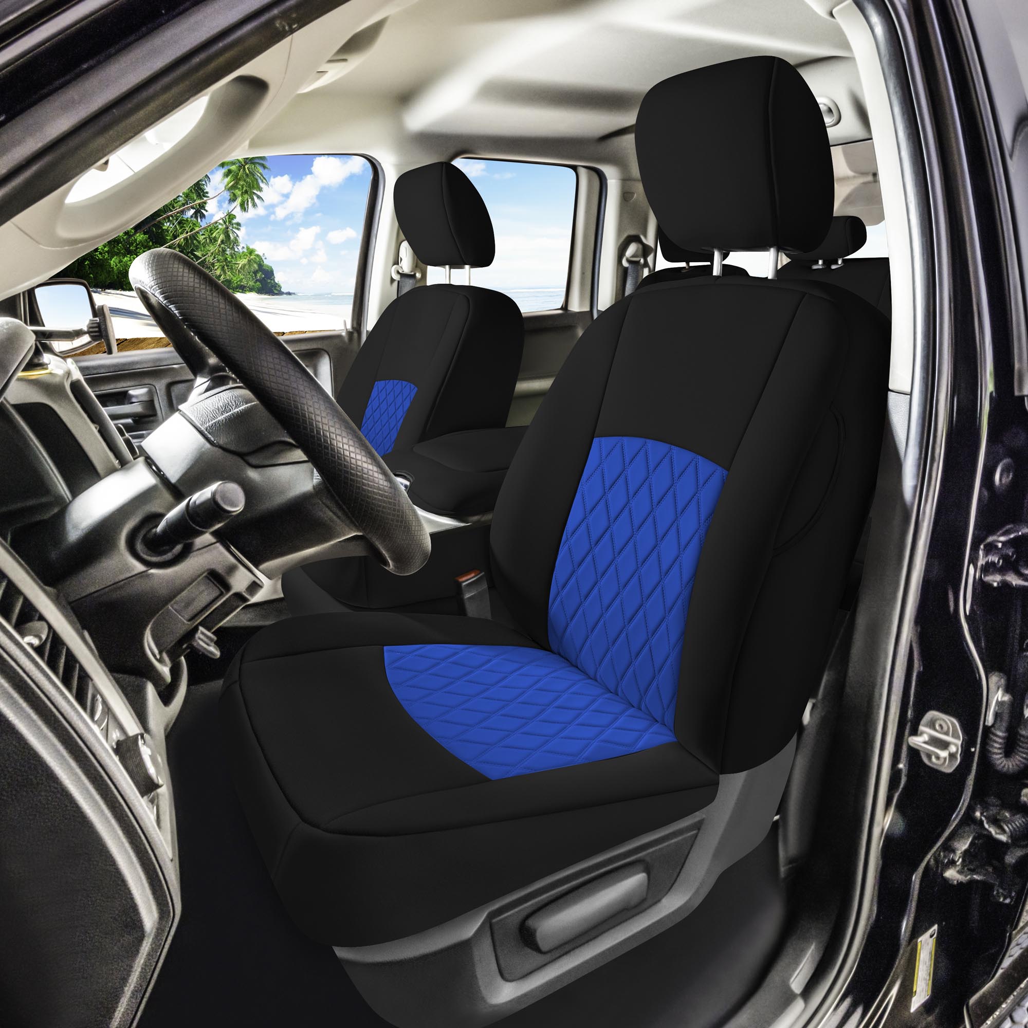 Dodge Ram 1500 2011-2018 & Ram 1500 Classic 2019-2025 Quad Cab - Full Set Seat Covers - Blue Ultraflex Neoprene