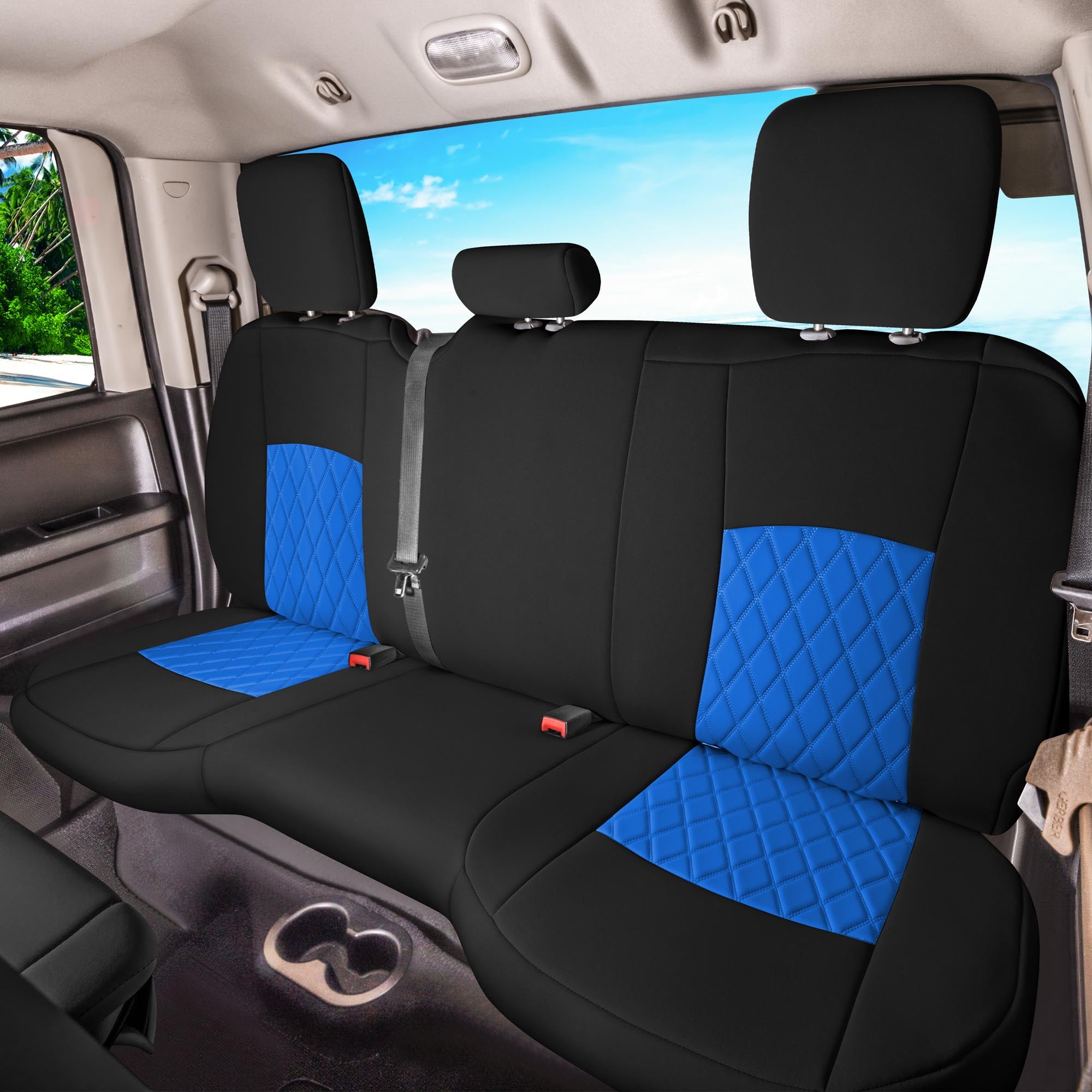 Dodge Ram 1500 2011-2018 & Ram 1500 Classic 2019-2025 Quad Cab - Rear Set Seat Covers - Blue Ultraflex Neoprene