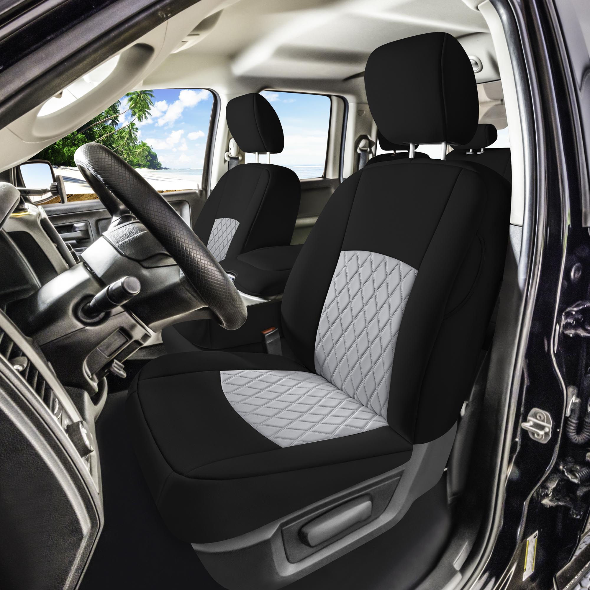 Dodge Ram 1500 2011-2018 & Ram 1500 Classic 2019-2025 Quad Cab - Full Set Seat Covers - Gray Ultraflex Neoprene