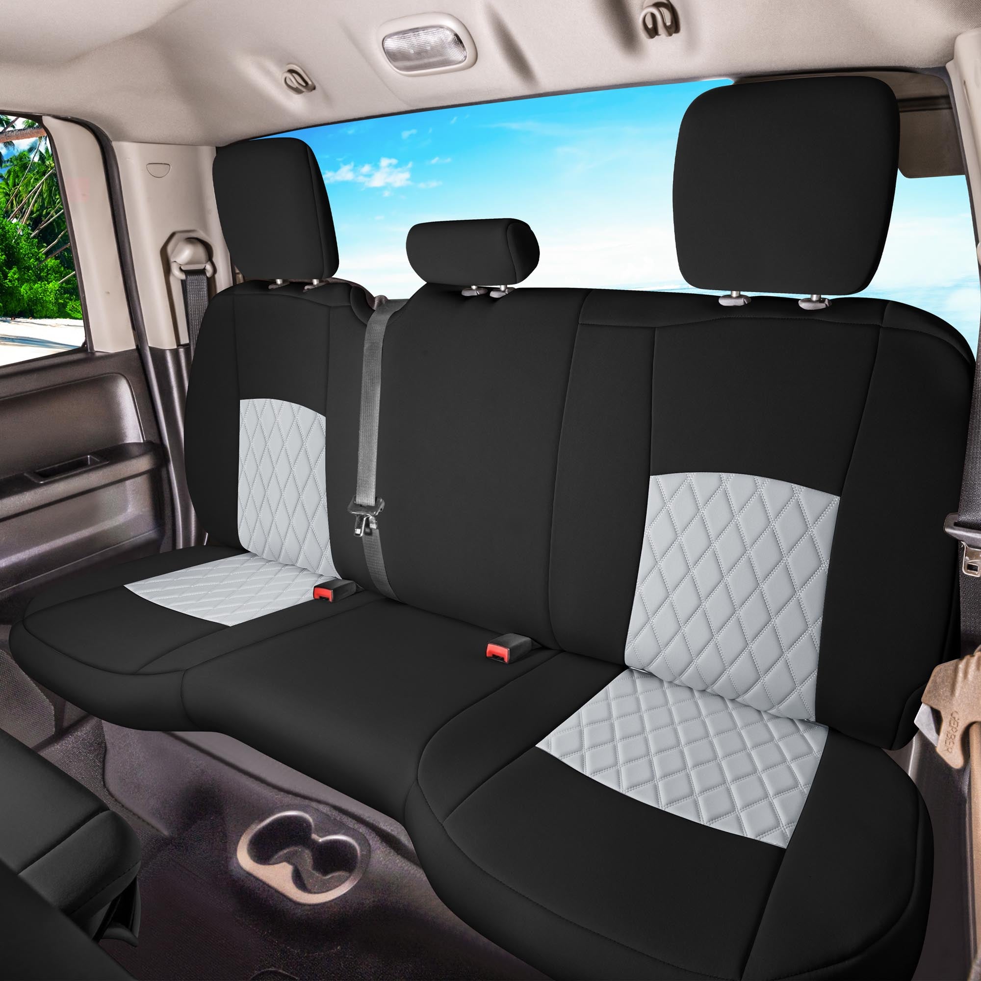 Dodge Ram 1500 2011-2018 & Ram 1500 Classic 2019-2025 Quad Cab - Rear Set Seat Covers - Gray Ultraflex Neoprene