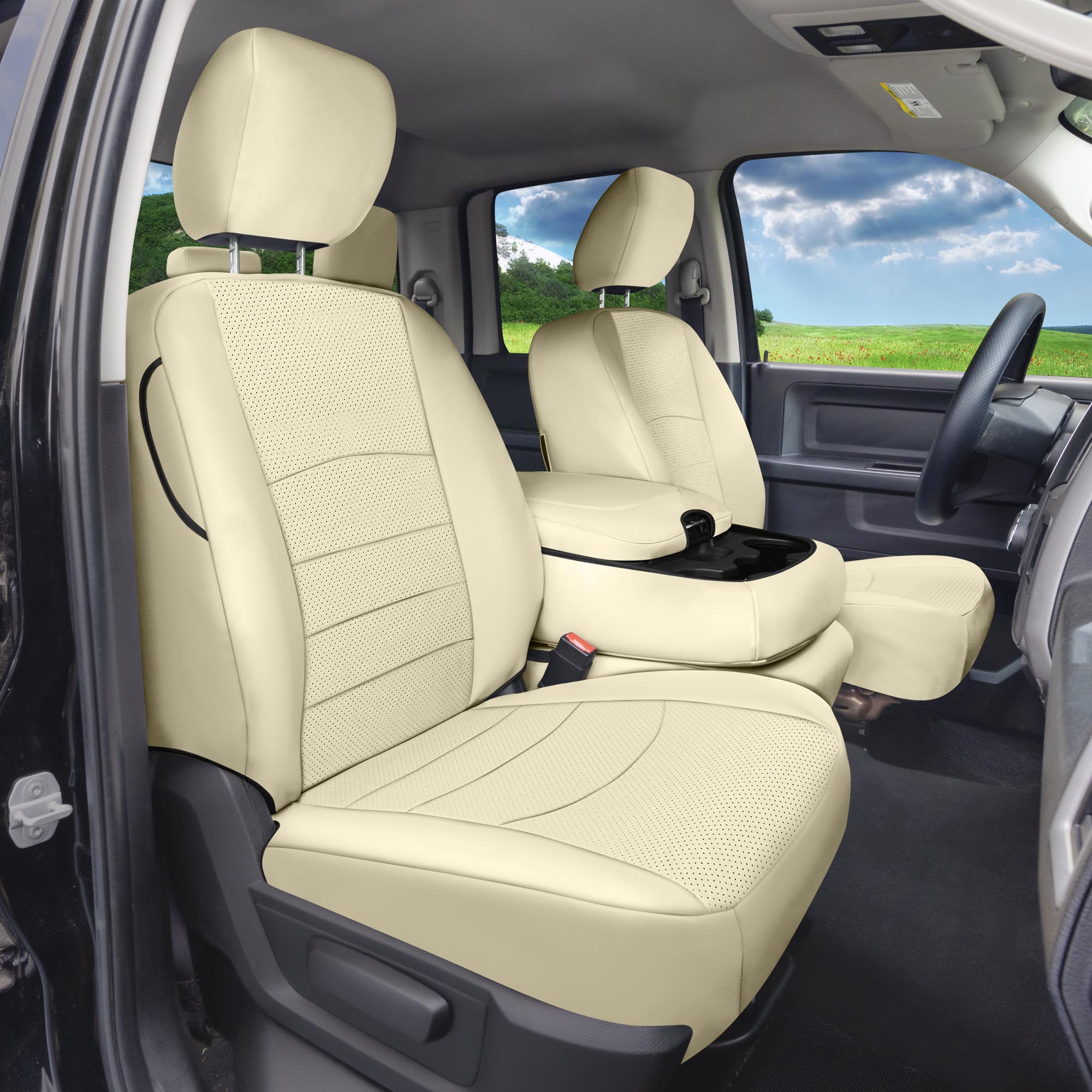 Dodge Ram 1500 2011-2018 & Ram 1500 Classic 2019-2025 - Front Set Seat Covers - Beige Faux Leather