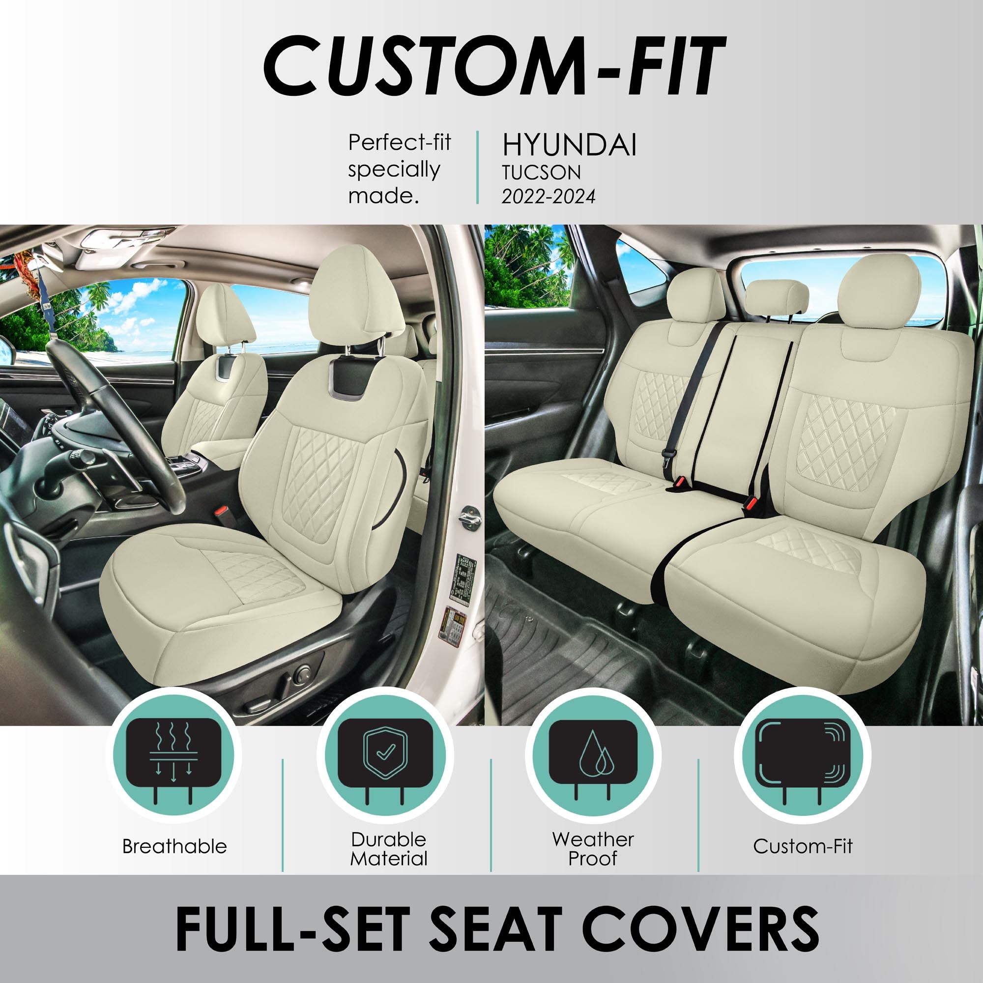 Hyundai Tucson - 2022 - 2024 - Full Set Seat Covers - Solid Beige Ultraflex Neoprene