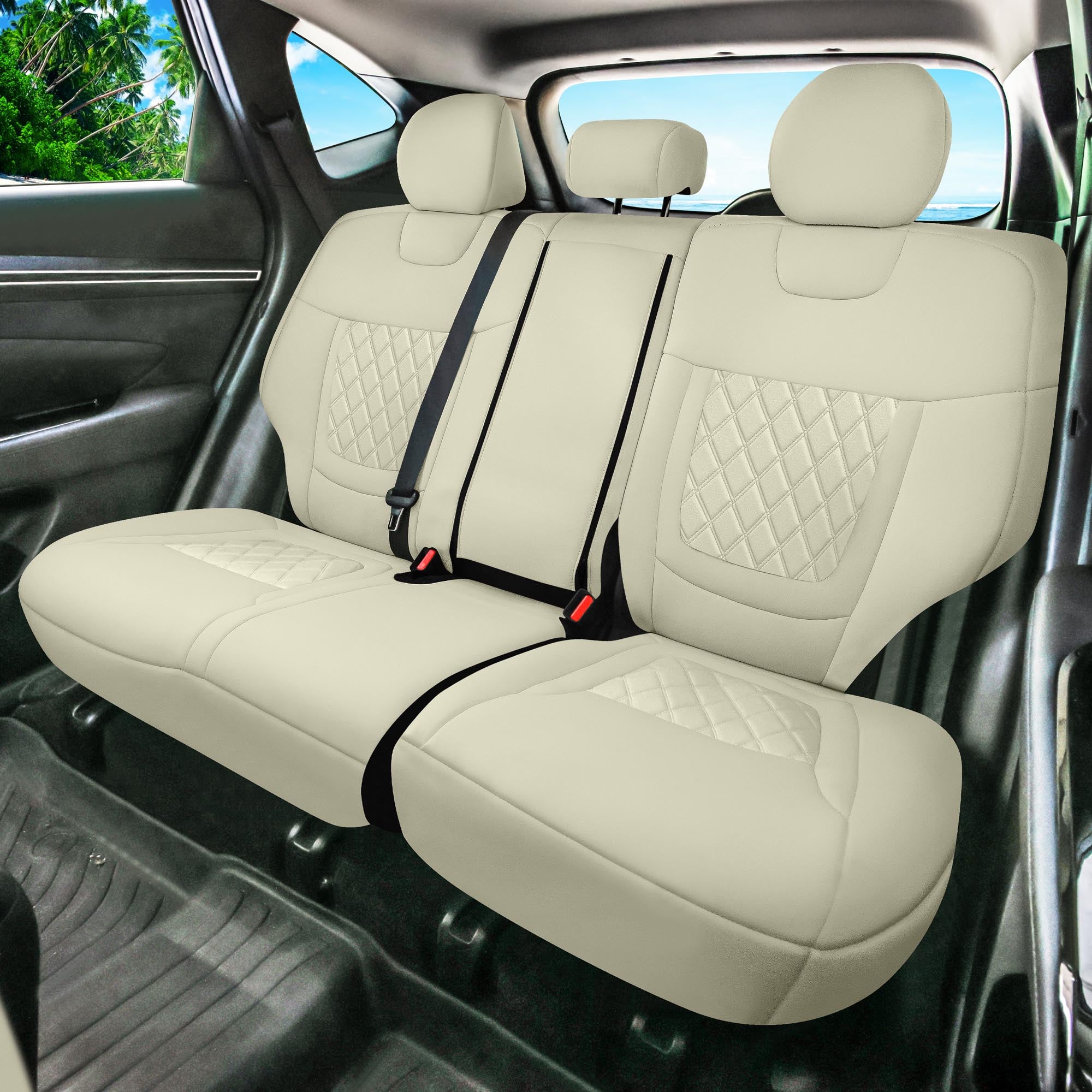 Hyundai Tucson - 2022 - 2024 - Rear Set Seat Covers - Solid Beige Ultraflex Neoprene