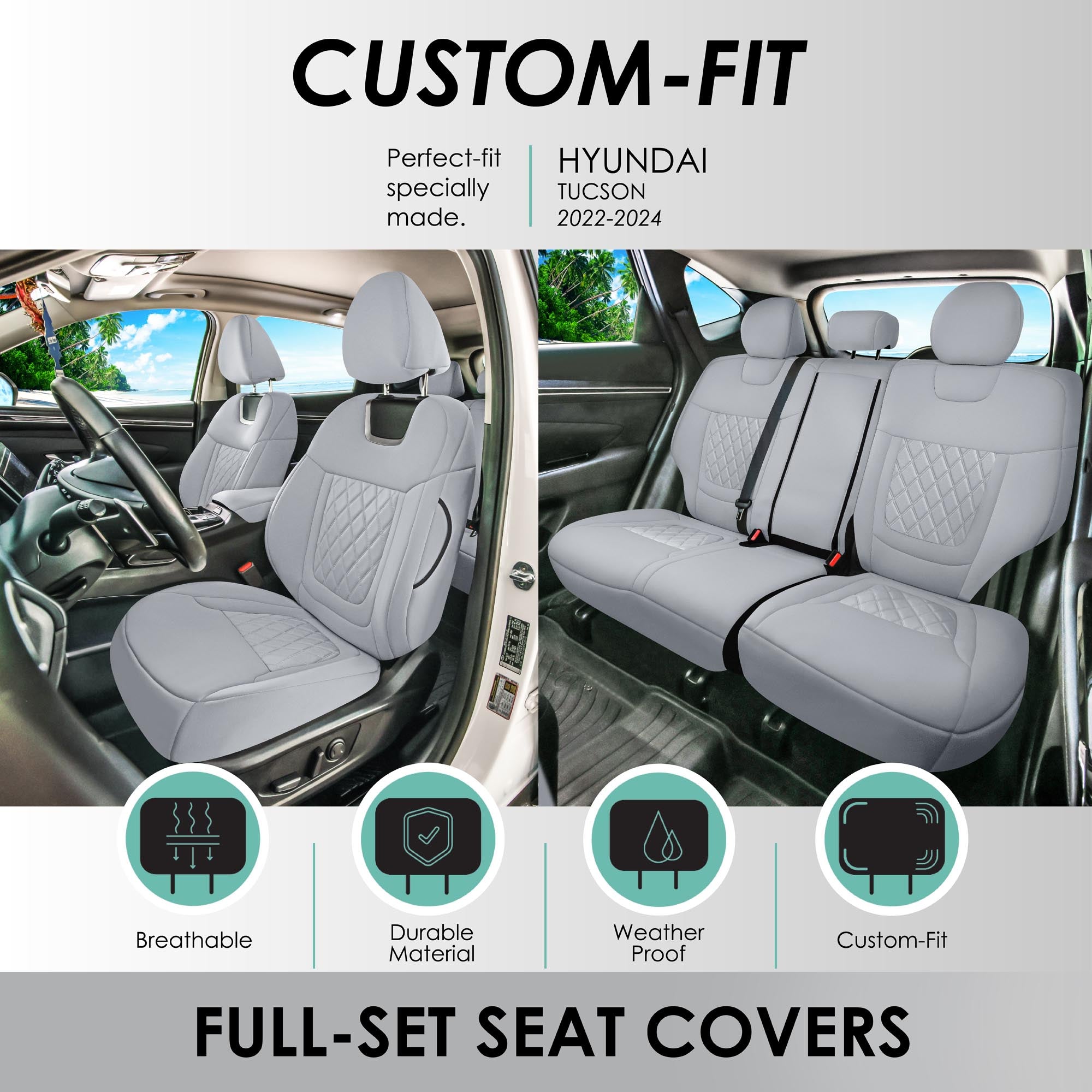 Hyundai Tucson - 2022 - 2024 - Full Set Seat Covers - Solid Gray Ultraflex Neoprene