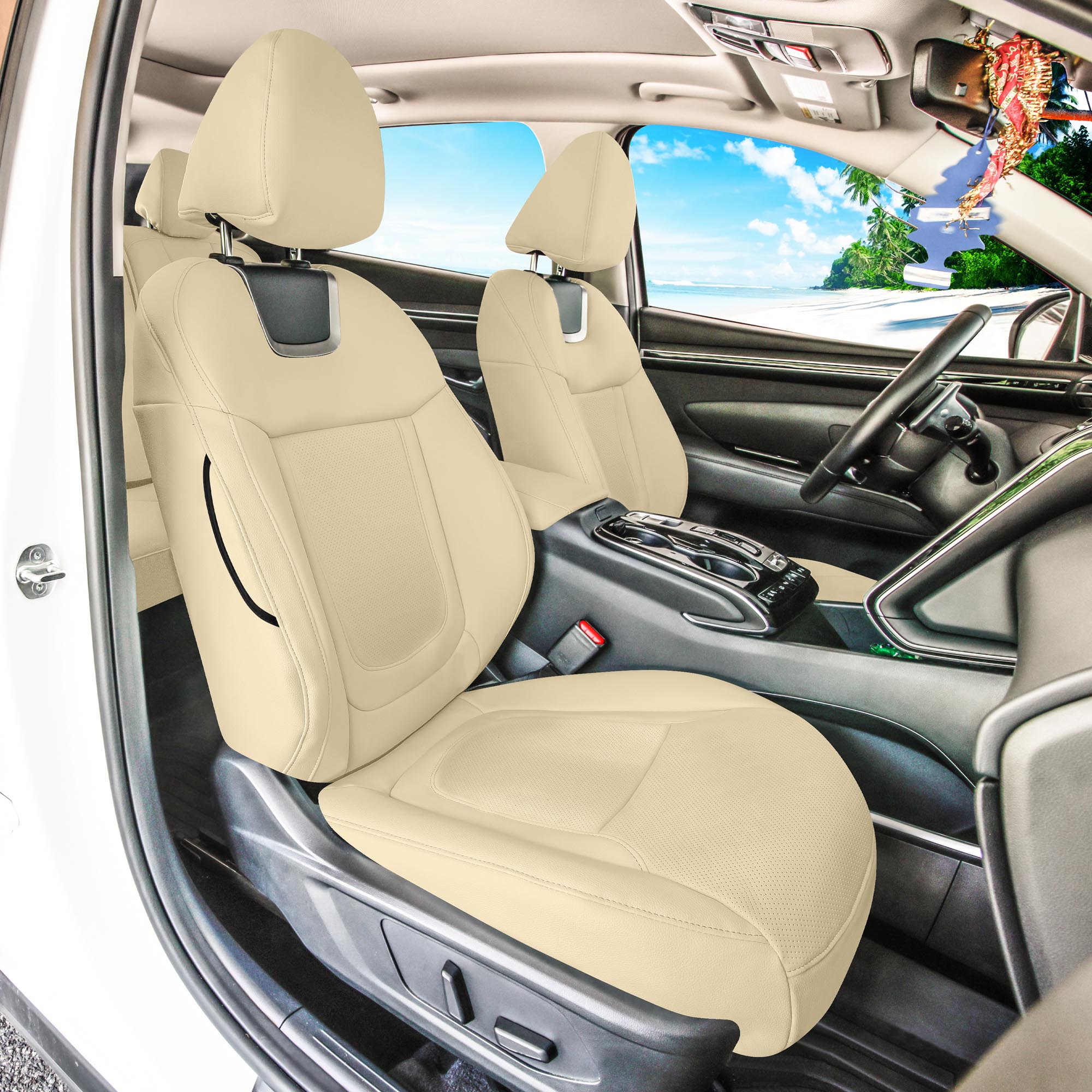 Hyundai Tucson - 2022 - 2024 - Front Set Seat Covers - Solid Beige Faux Leather