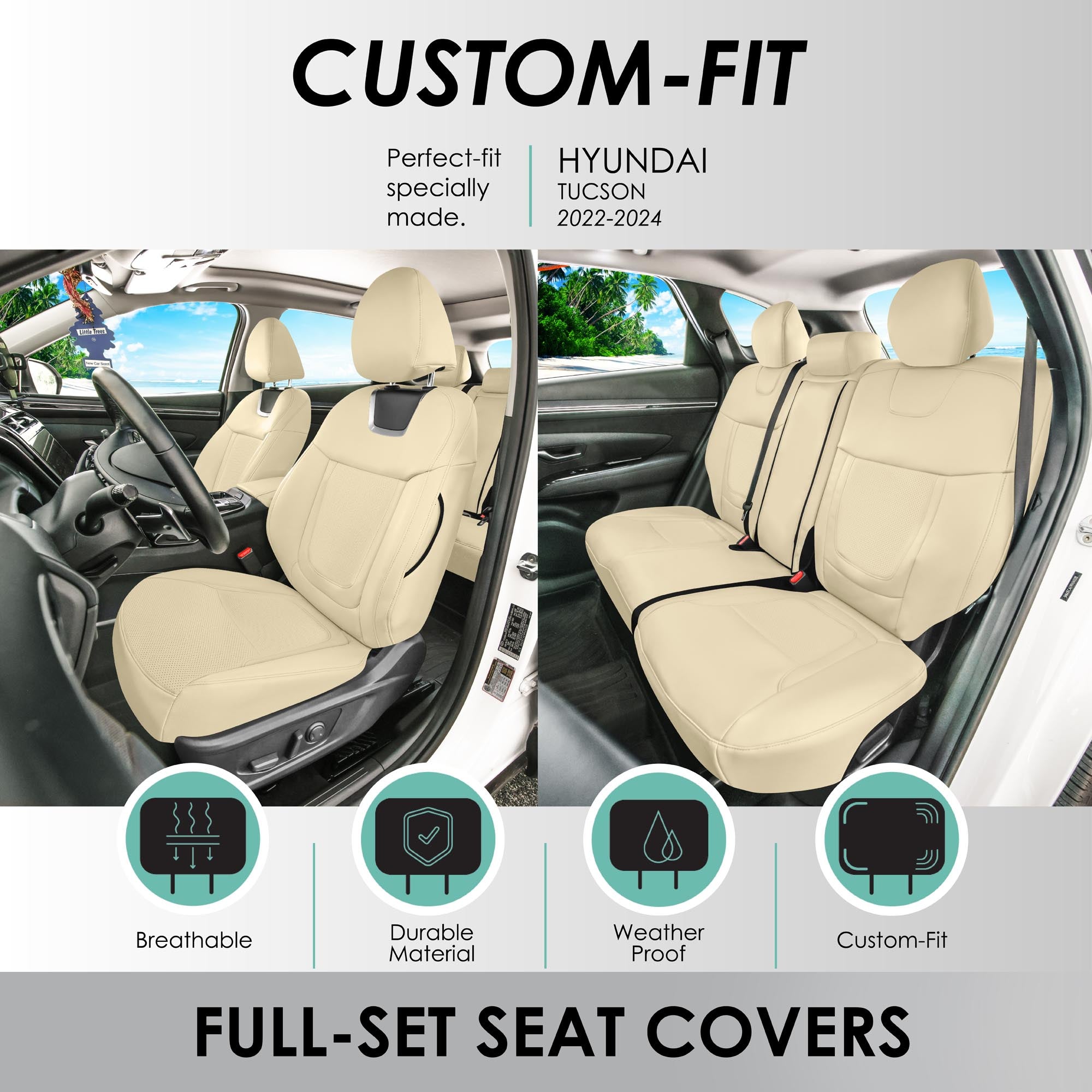 Hyundai Tucson - 2022 - 2024 - Full Set Seat Covers - Solid Beige Faux Leather