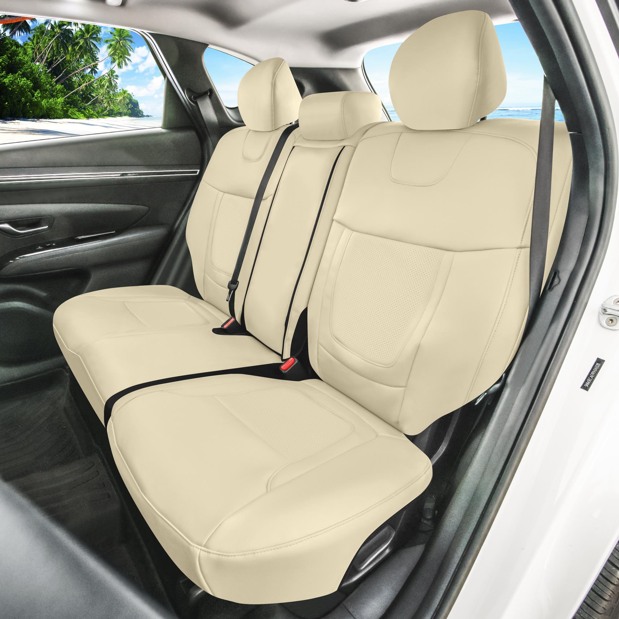 Hyundai Tucson - 2022 - 2024 - Rear Set Seat Covers - Solid Beige Faux Leather