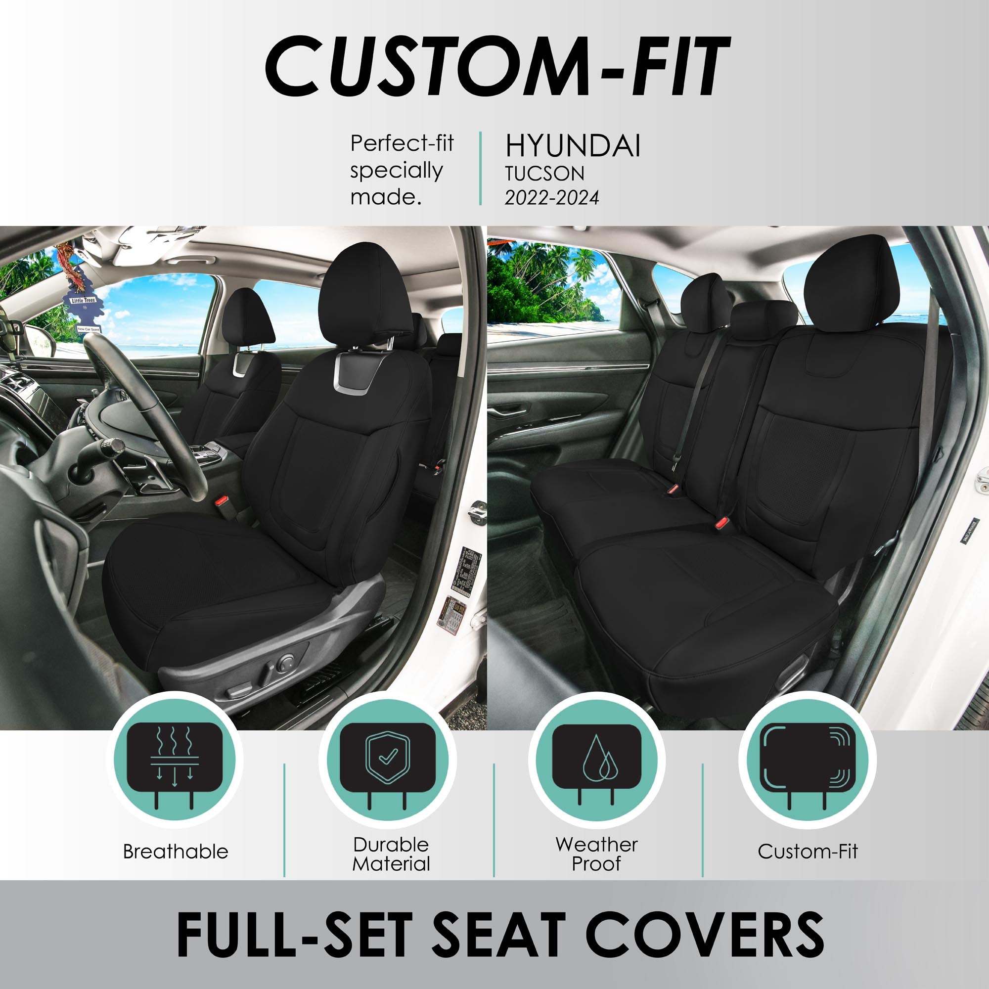 Hyundai Tucson - 2022 - 2024 - Full Set Seat Covers - Black Faux Leather