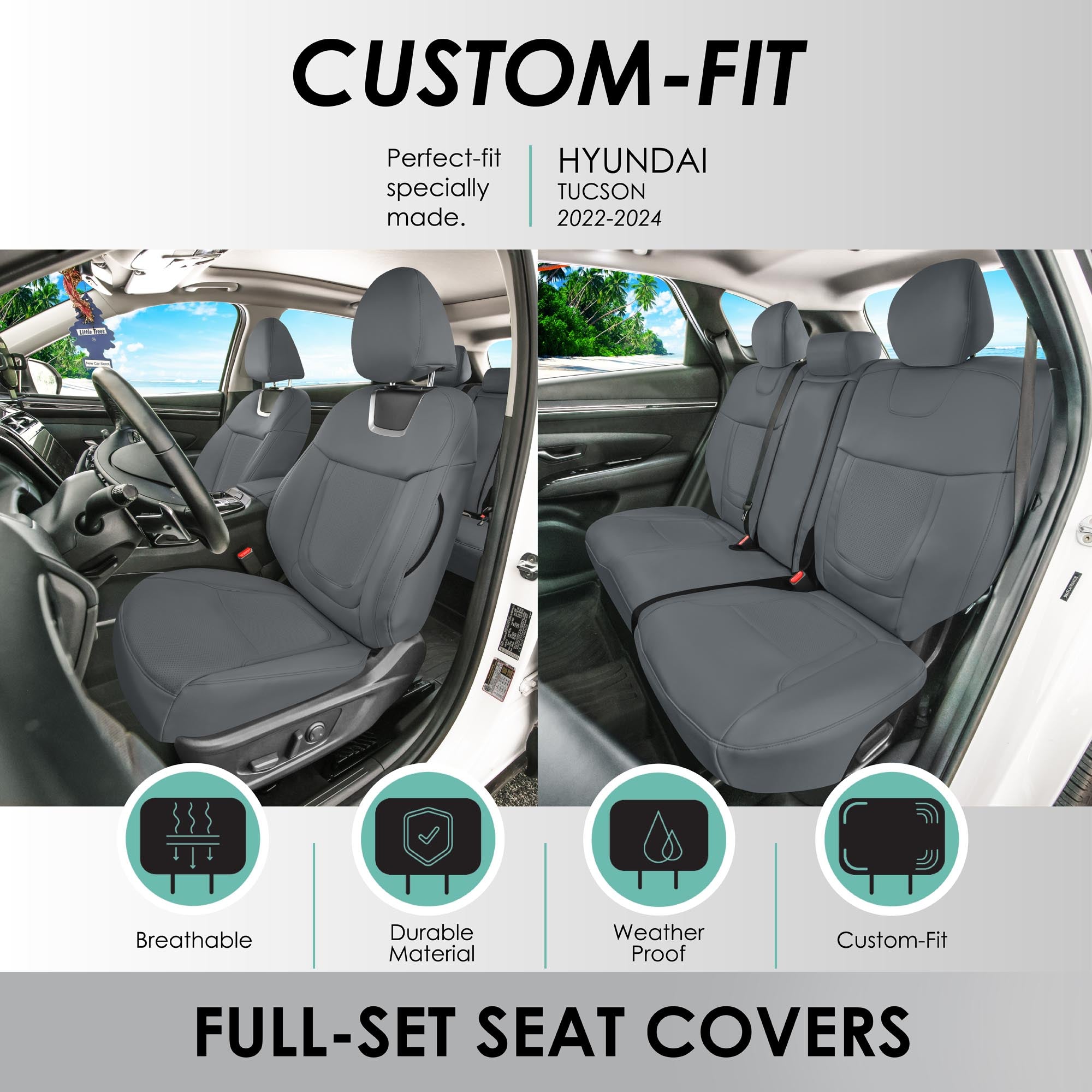 Hyundai Tucson - 2022 - 2024 - Full Set Seat Covers - Solid Gray Faux Leather