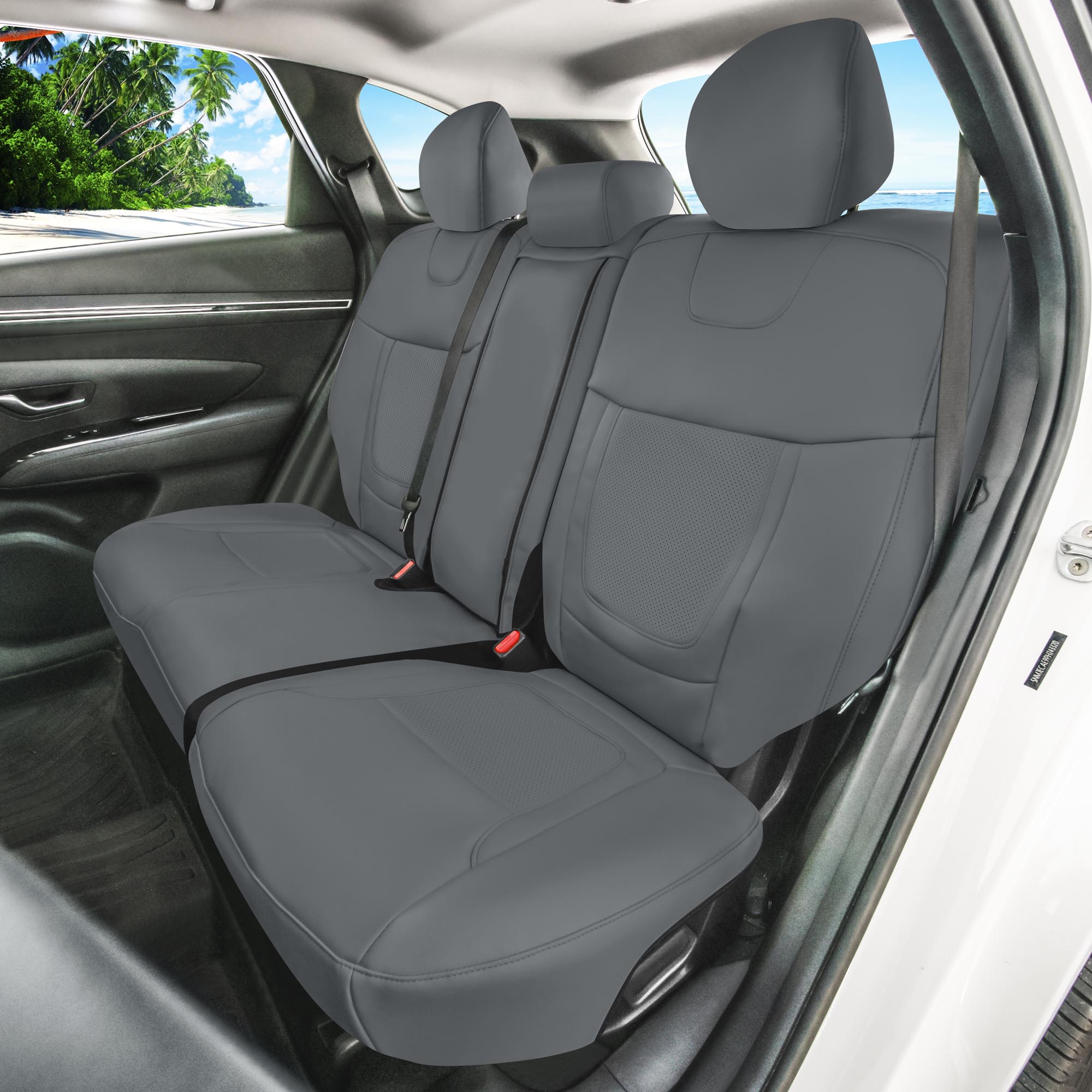 Hyundai Tucson - 2022 - 2024 - Rear Set Seat Covers - Solid Gray Faux Leather