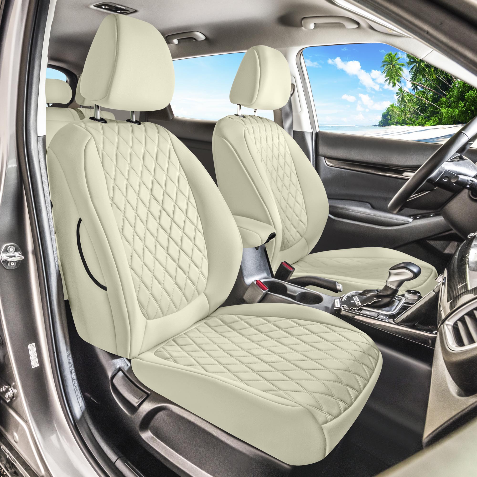 Kia Seltos - 2021 - 2024 - Front Set Seat Covers - Solid Beige Ultraflex Neoprene