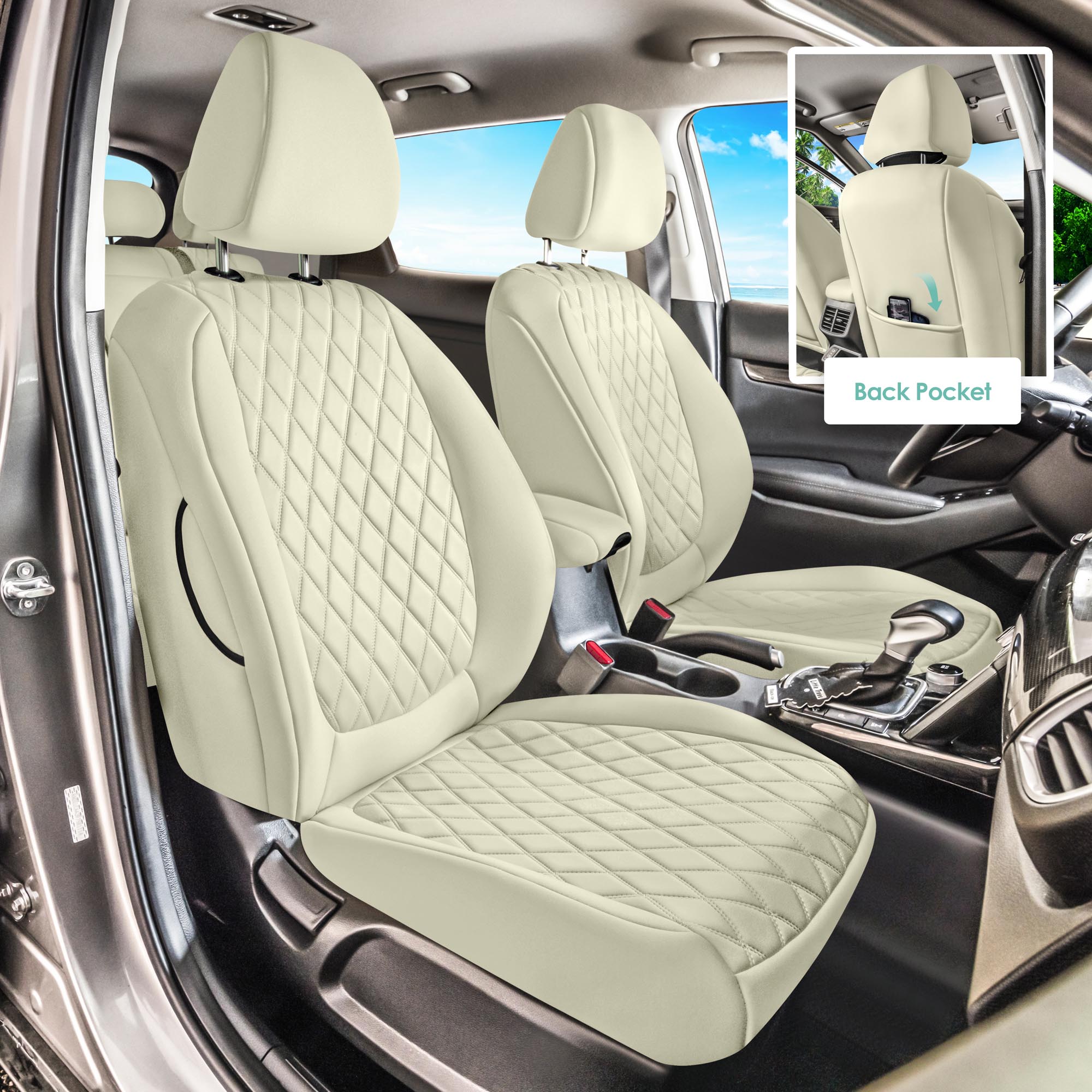 Kia Seltos - 2021 - 2024 - Full Set Seat Covers - Solid Beige Ultraflex Neoprene