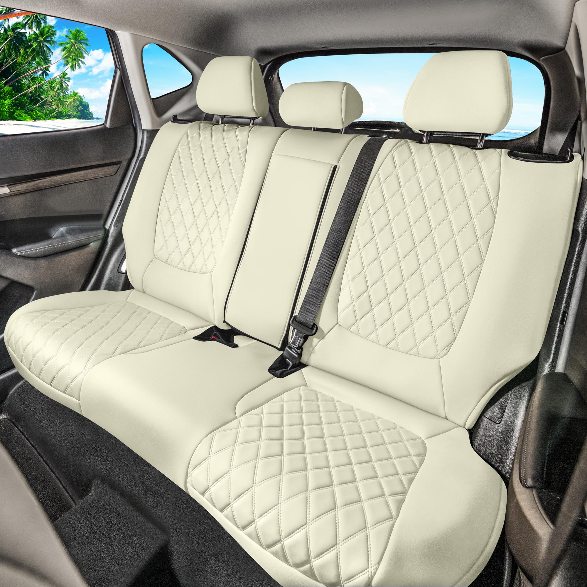 Kia Seltos - 2021 - 2024 - Rear Set Seat Covers - Solid Beige Ultraflex Neoprene