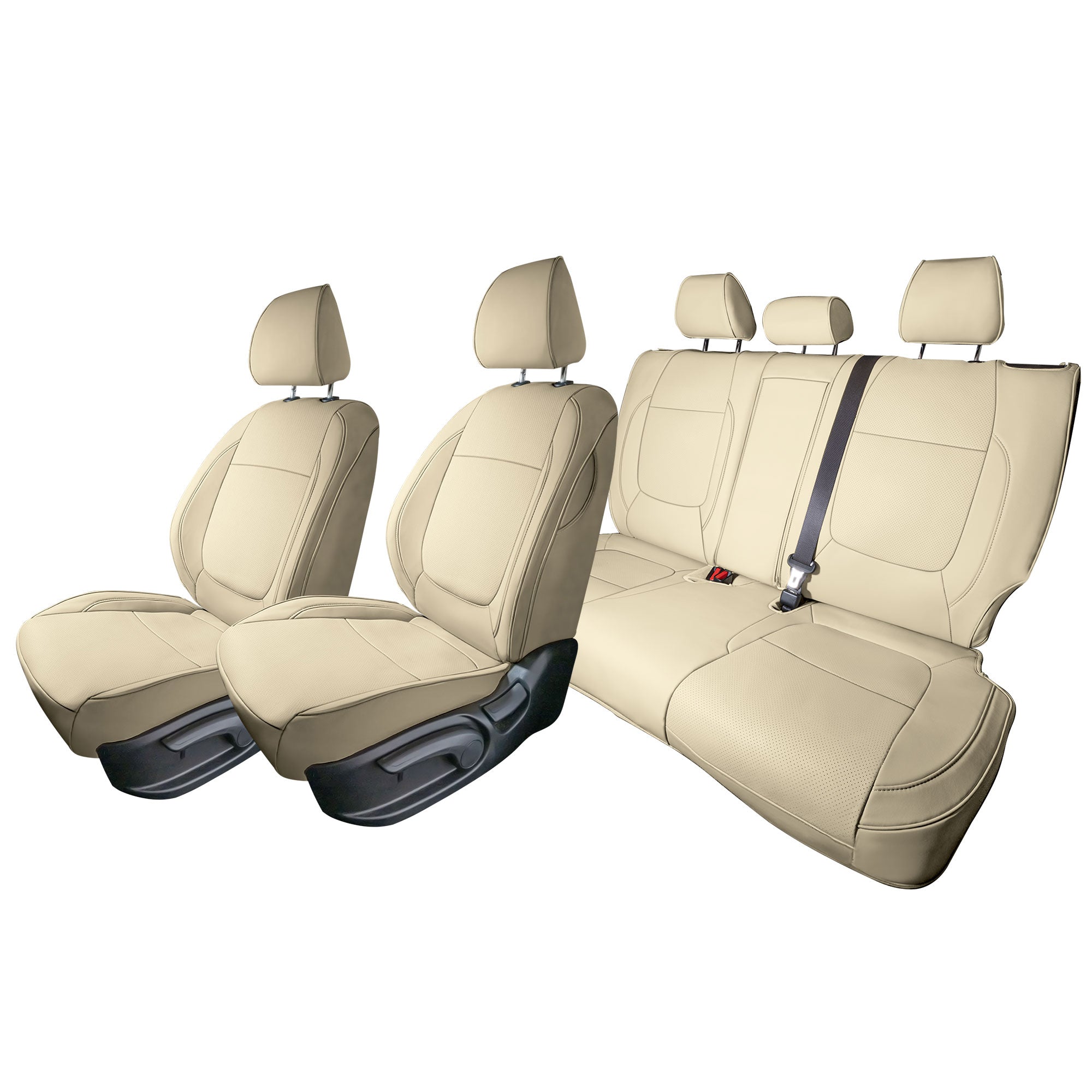 Kia Seltos - 2021 - 2024 - Full Set Seat Covers - Solid Beige Faux Leather