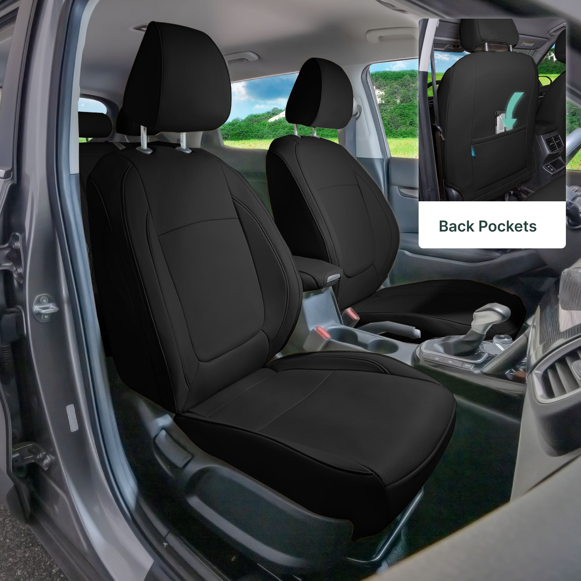 Kia Seltos - 2021 - 2024 - Full Set Seat Covers - Black Faux Leather