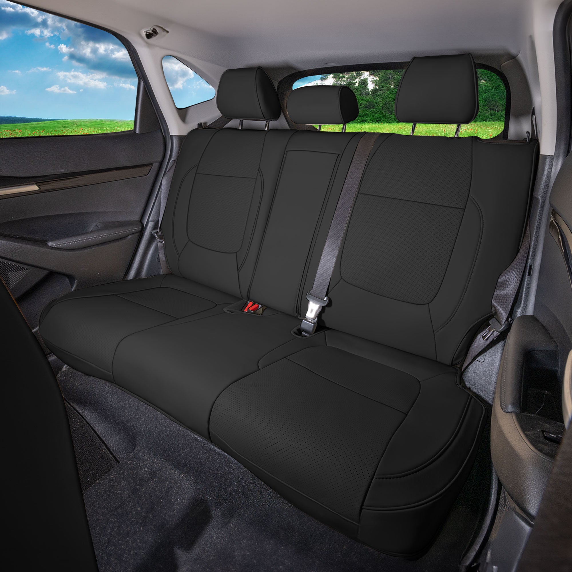 Kia Seltos - 2021 - 2024 - Rear Set Seat Covers - Black Faux Leather