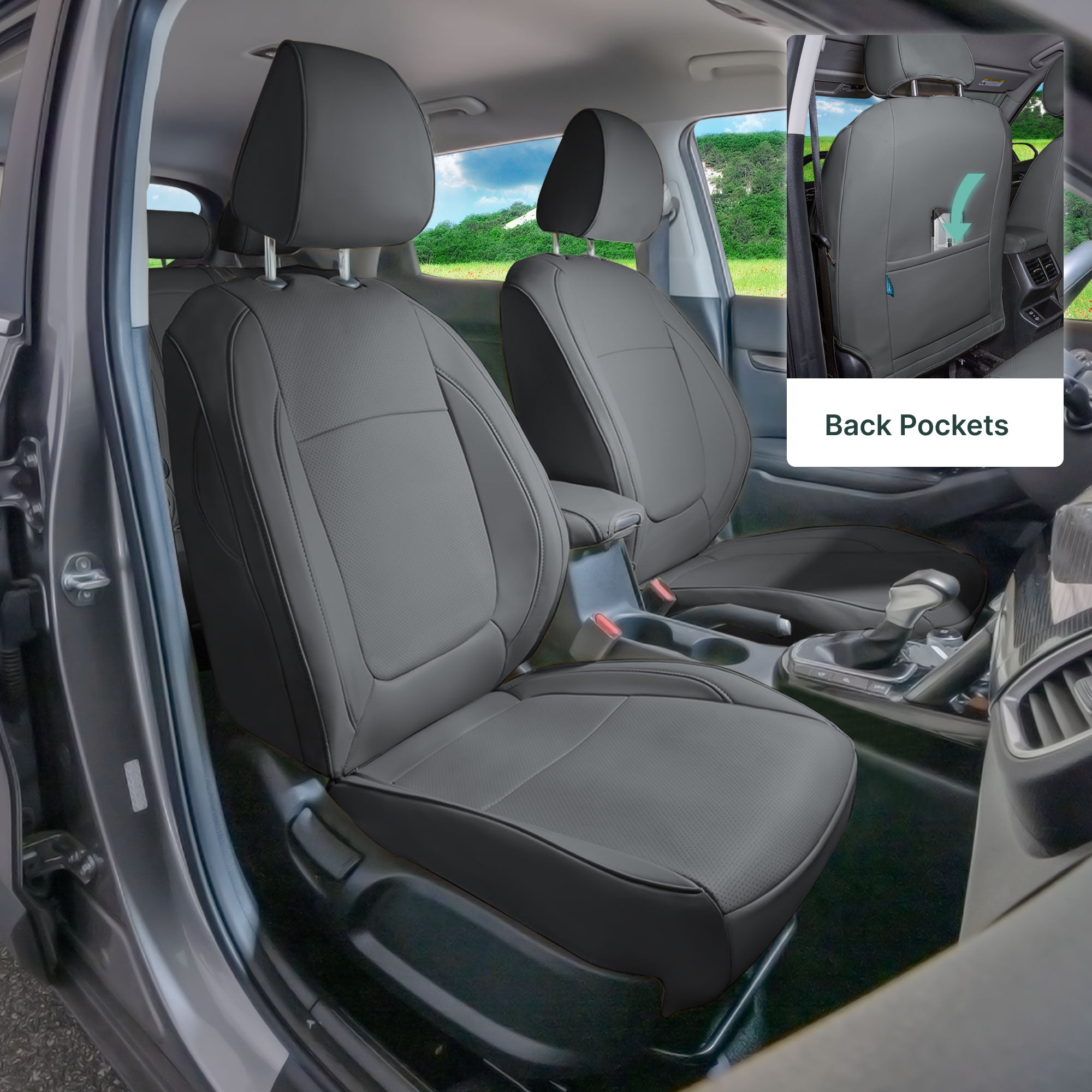 Kia Seltos - 2021 - 2024 - Full Set Seat Covers - Solid Gray Faux Leather