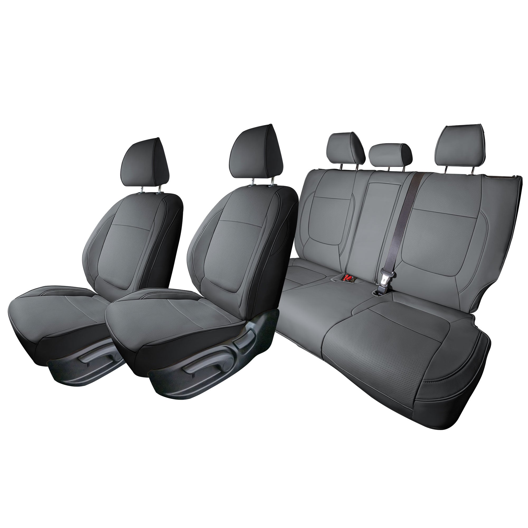Kia Seltos - 2021 - 2024 - Full Set Seat Covers - Solid Gray Faux Leather