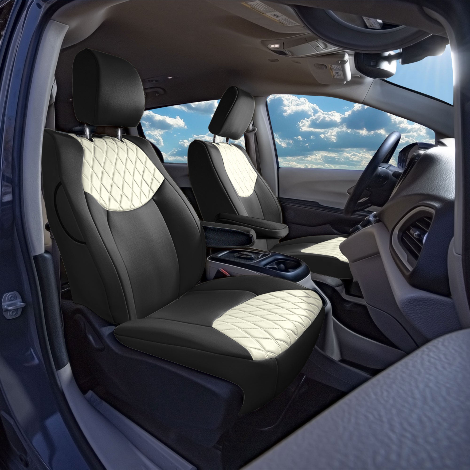 Chrysler Pacifica - 2017 - 2024 - Front Set Seat Covers - Beige Ultraflex Neoprene (DVD access included, no armrest)