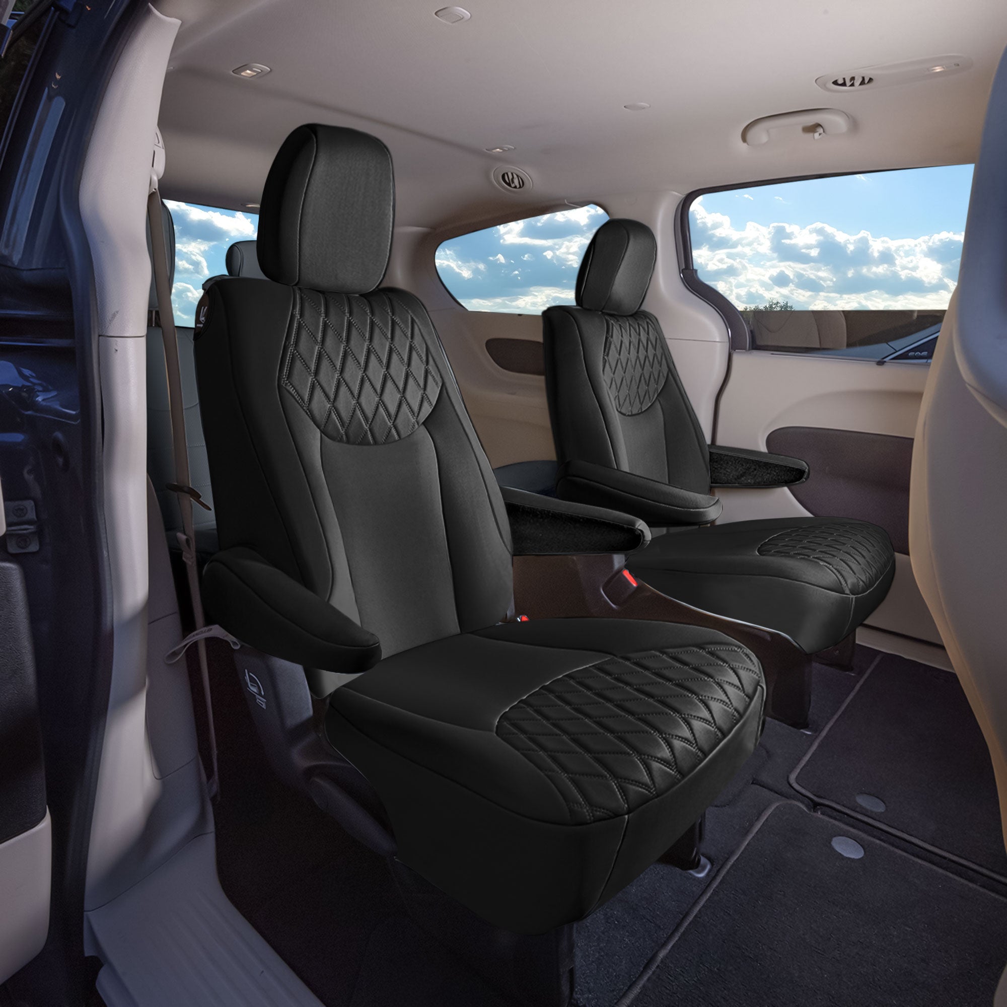 Chrysler Pacifica - 2017 - 2024 - 2nd Row Set Seat Covers - Black Ultraflex Neoprene