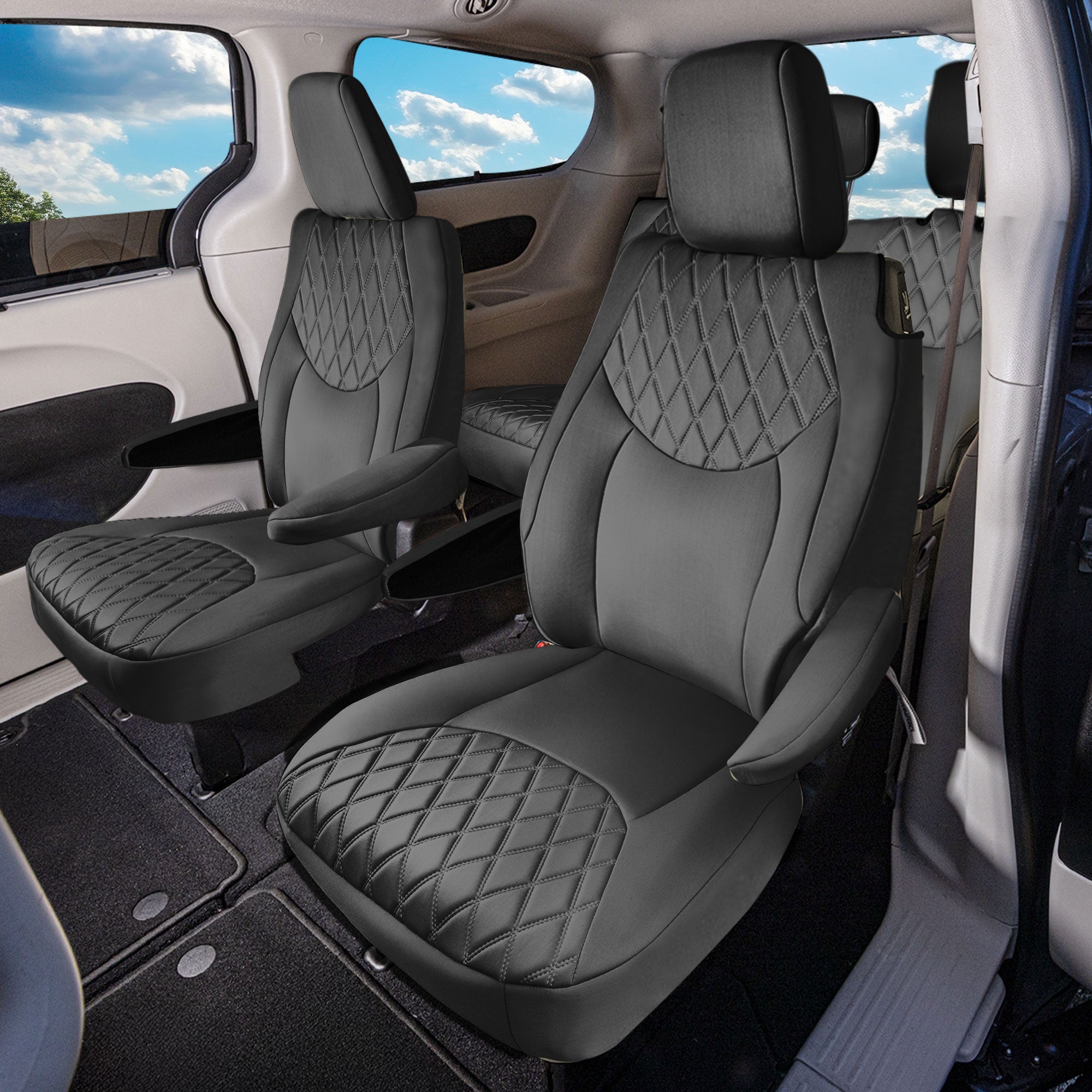 Chrysler Pacifica - 2017 - 2024 - 2nd Row Set Seat Covers - Black Ultraflex Neoprene