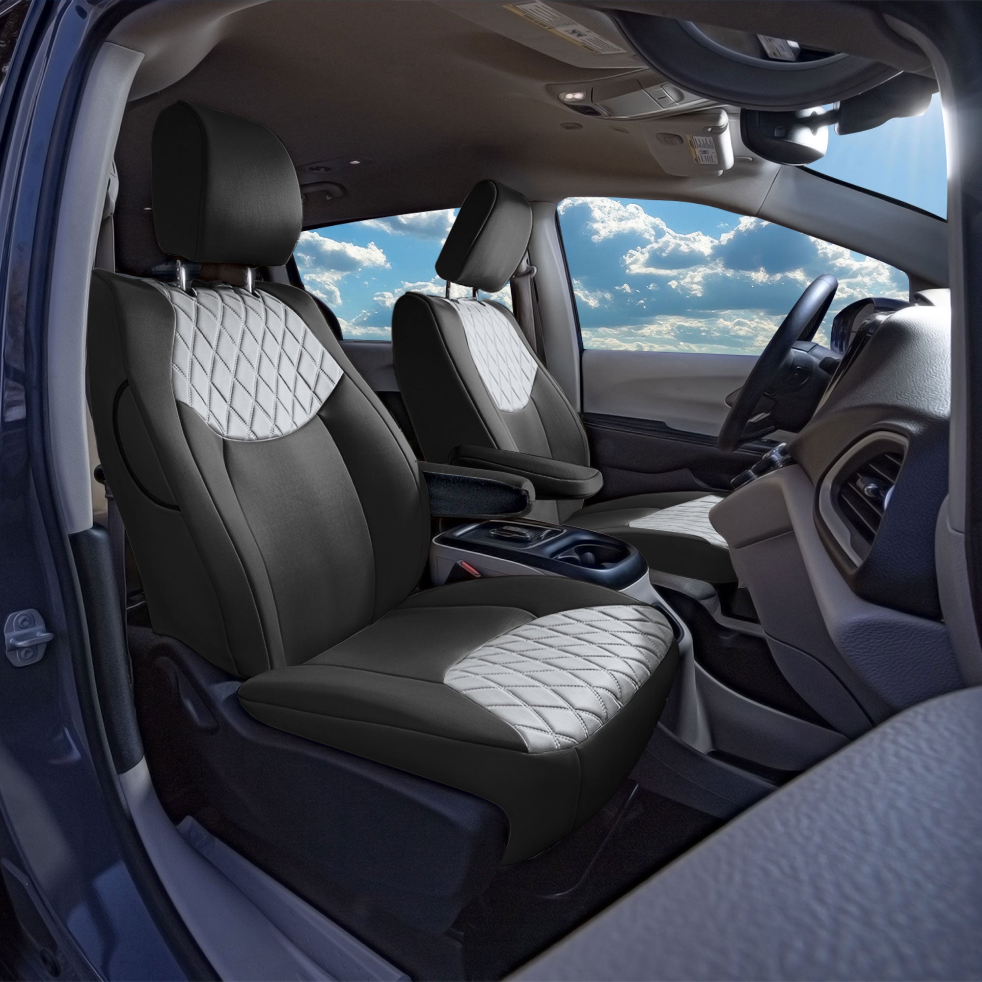 Chrysler Pacifica - 2017 - 2024 - Front Set Seat Covers - Gray Ultraflex Neoprene (DVD access included, no armrest)