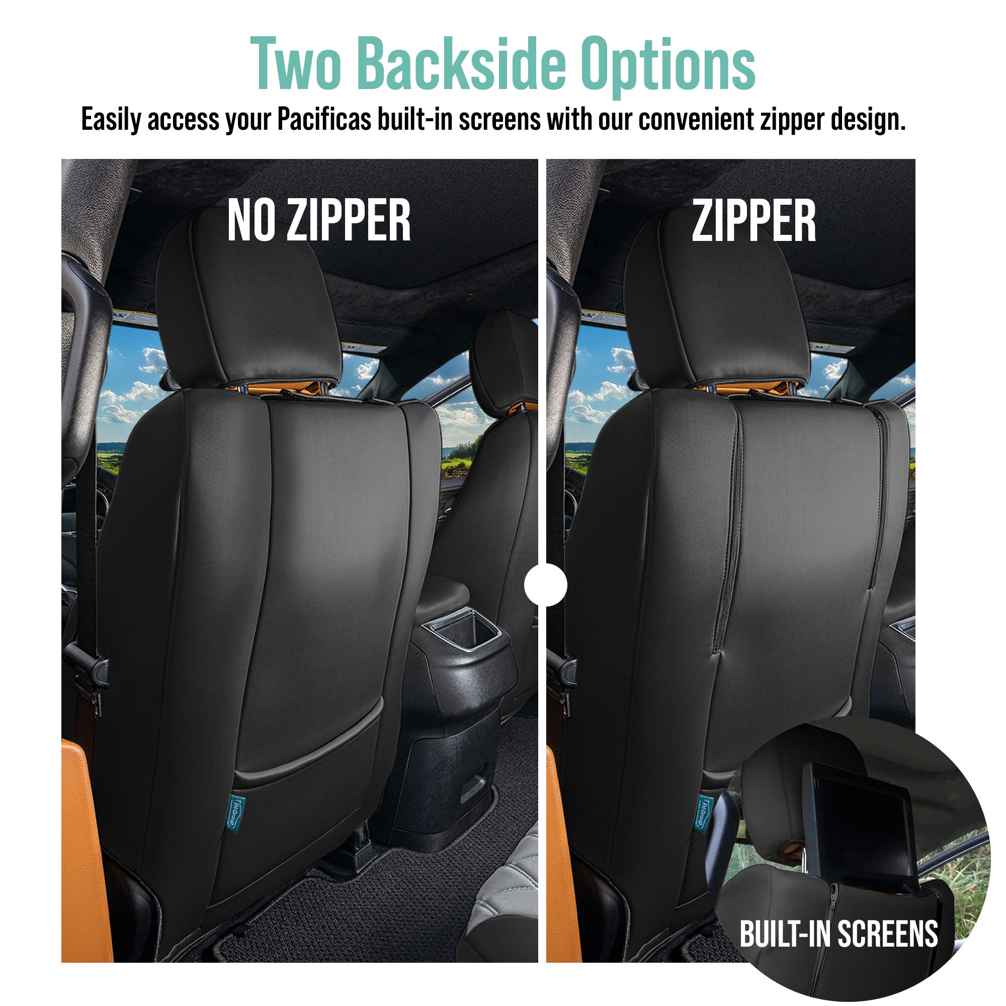 Chrysler Pacifica - 2017 - 2024 - Front Set Seat Covers - Gray Ultraflex Neoprene (DVD access included, no armrest)