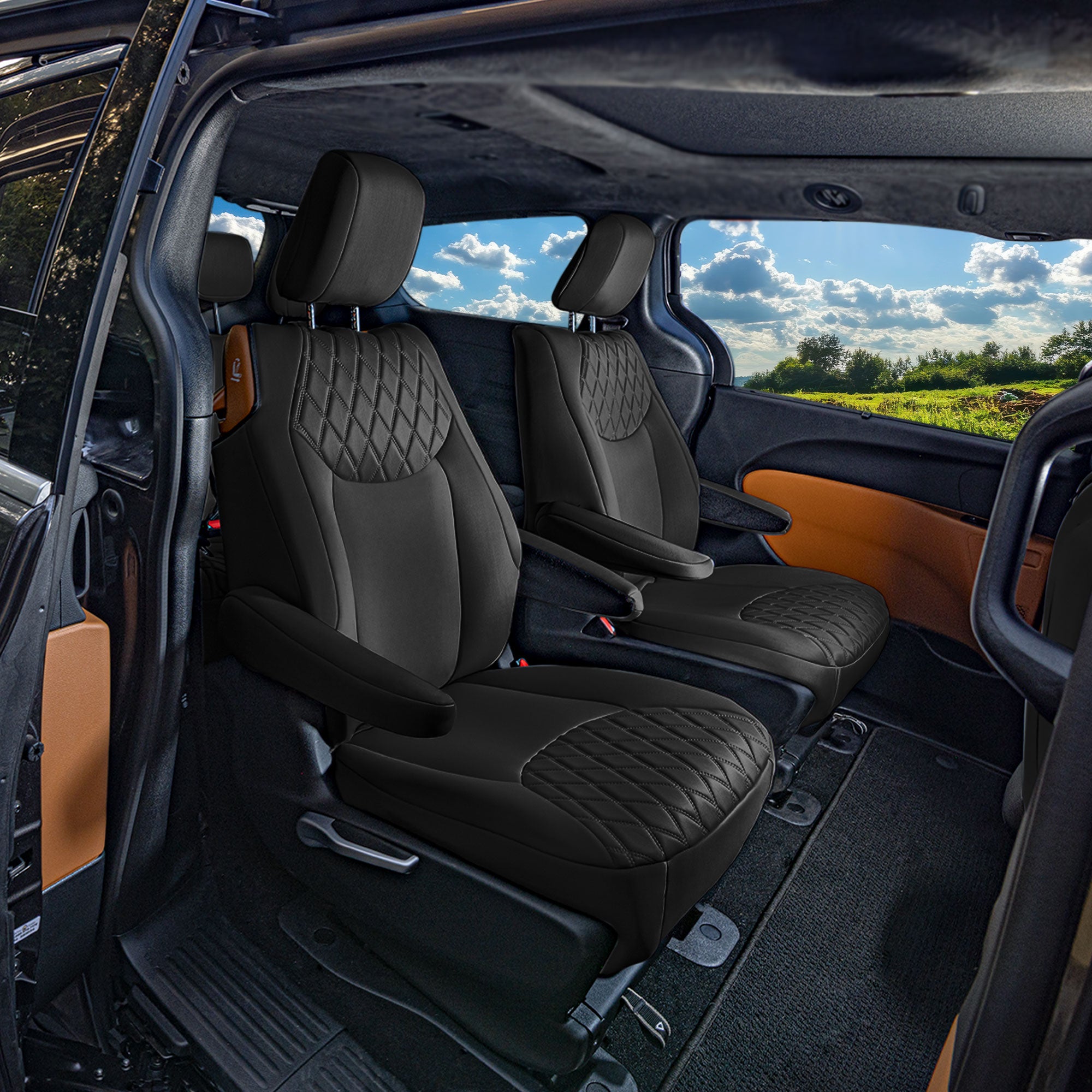 Chrysler Pacifica Hybrid - 2017 - 2024 - 2nd Row Set Seat Covers - Black Ultraflex Neoprene