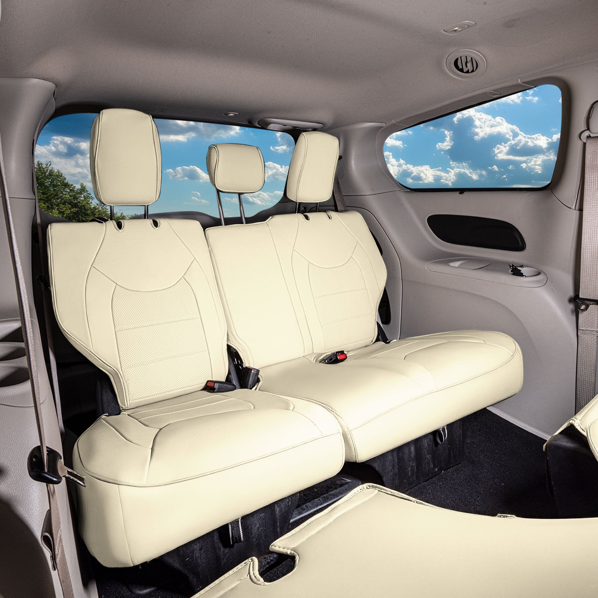 Chrysler Pacifica - 2017 - 2024 - 3rd Row Set Seat Covers - Beige Faux Leather