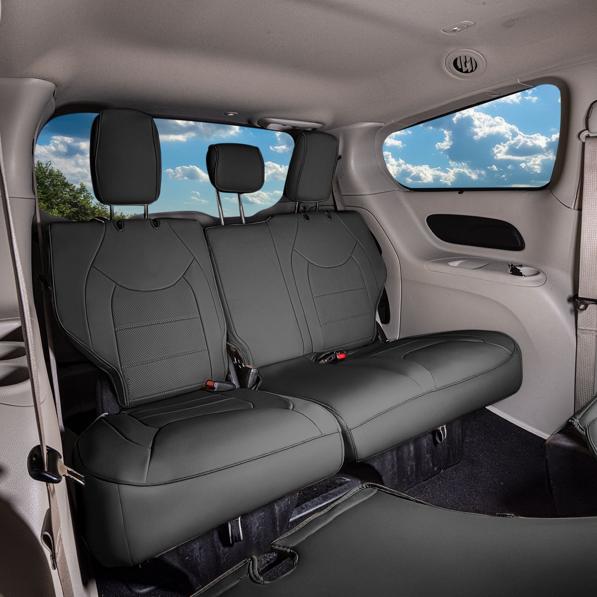 Chrysler Pacifica - 2017 - 2024 - 3rd Row Set Seat Covers - Black Faux Leather