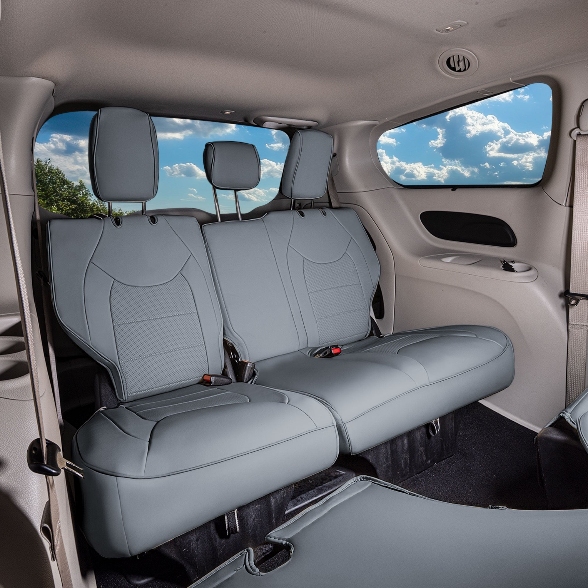 Chrysler Pacifica - 2017 - 2024 - 3rd Row Set Seat Covers - Gray Faux Leather