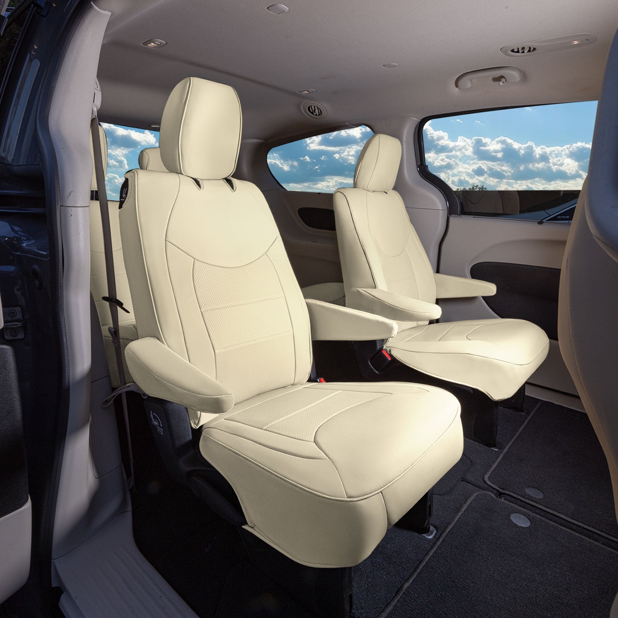 Chrysler Pacifica - 2017 - 2024 - 2nd Row Set Seat Covers - Beige Faux Leather
