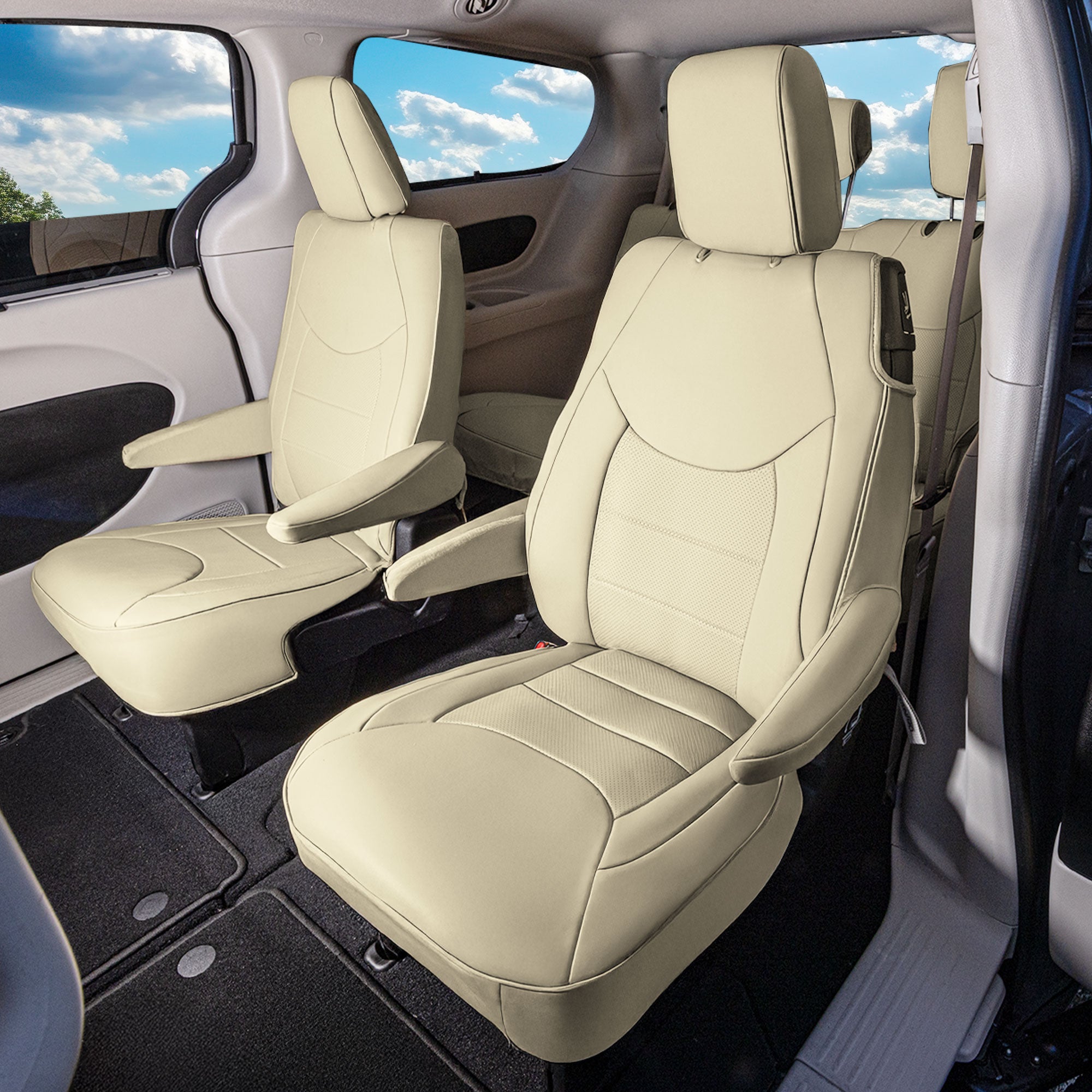 Chrysler Pacifica - 2017 - 2024 - 2nd Row Set Seat Covers - Beige Faux Leather