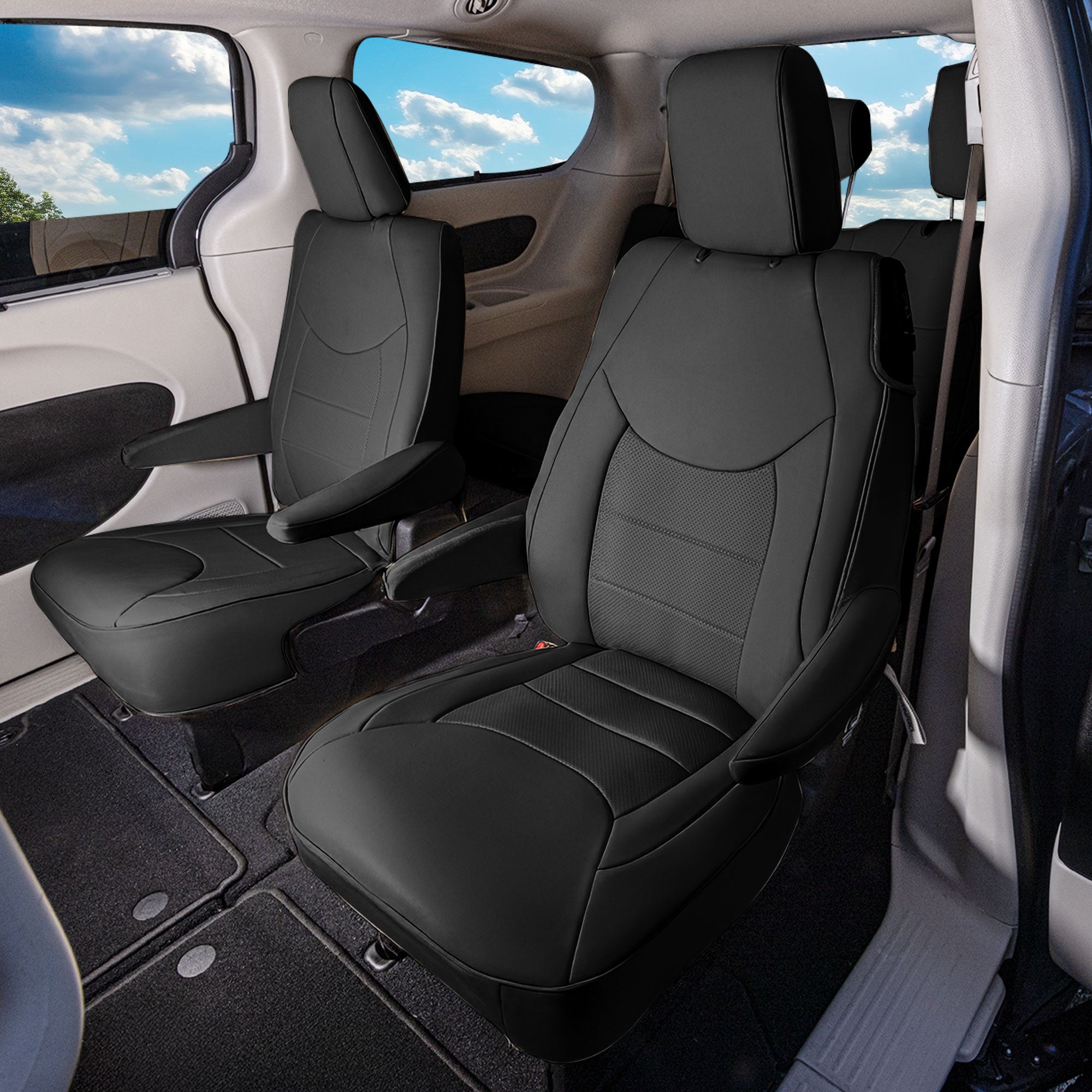 Chrysler Pacifica - 2017 - 2024 - 2nd Row Set Seat Covers - Black Faux Leather