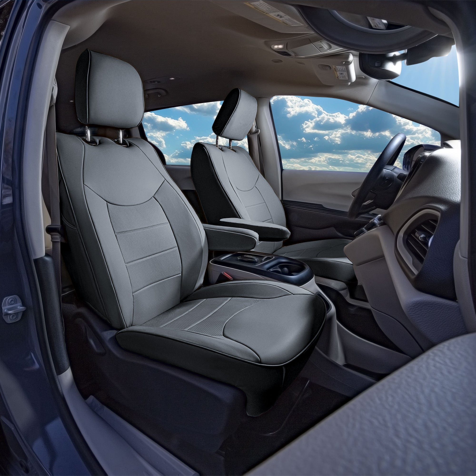 Chrysler Pacifica - 2017 - 2024 - Front Set Seat Covers - Gray Faux Leather (DVD access included, no armrest)