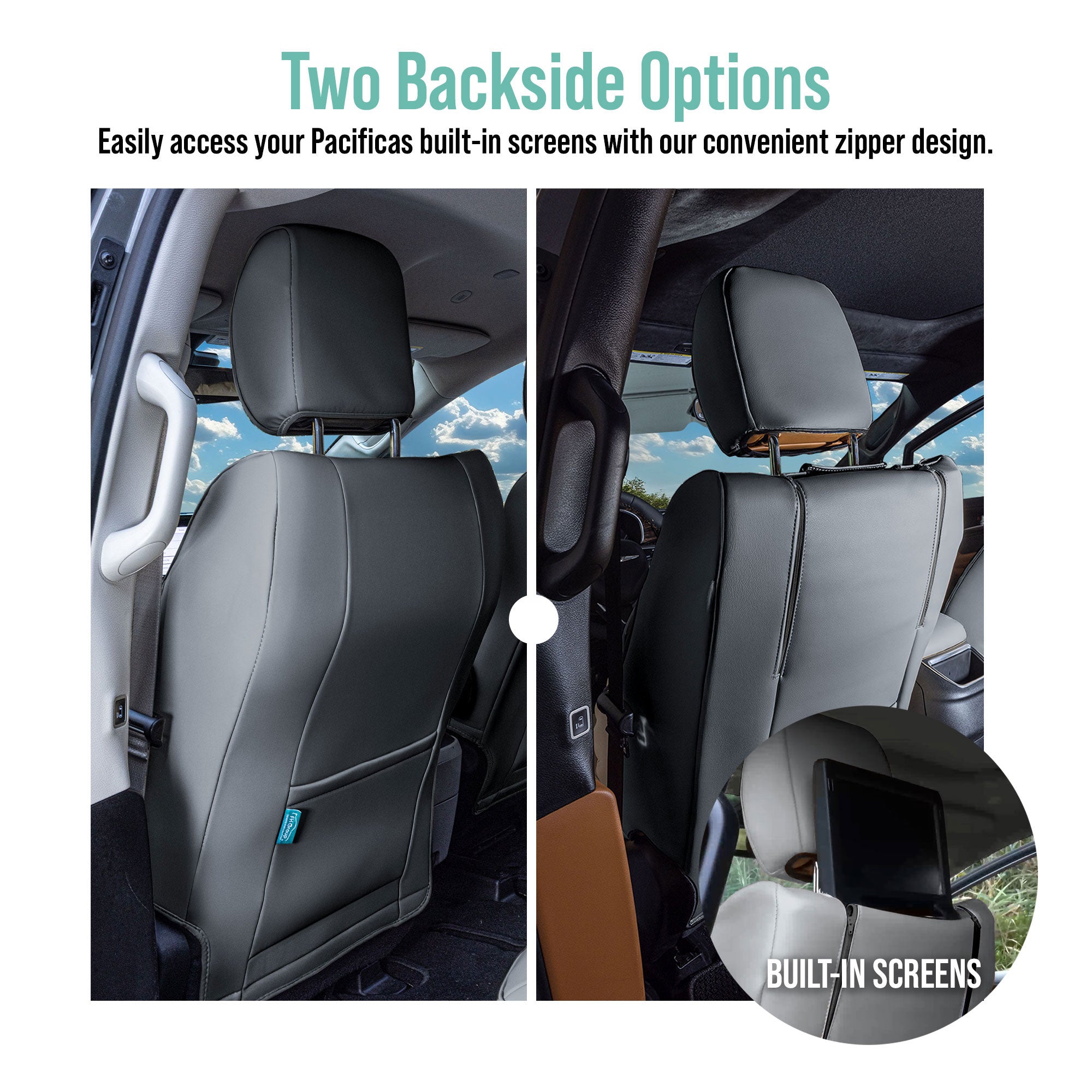 Chrysler Pacifica - 2017 - 2024 - Front Set Seat Covers - Gray Faux Leather (DVD access included, no armrest)