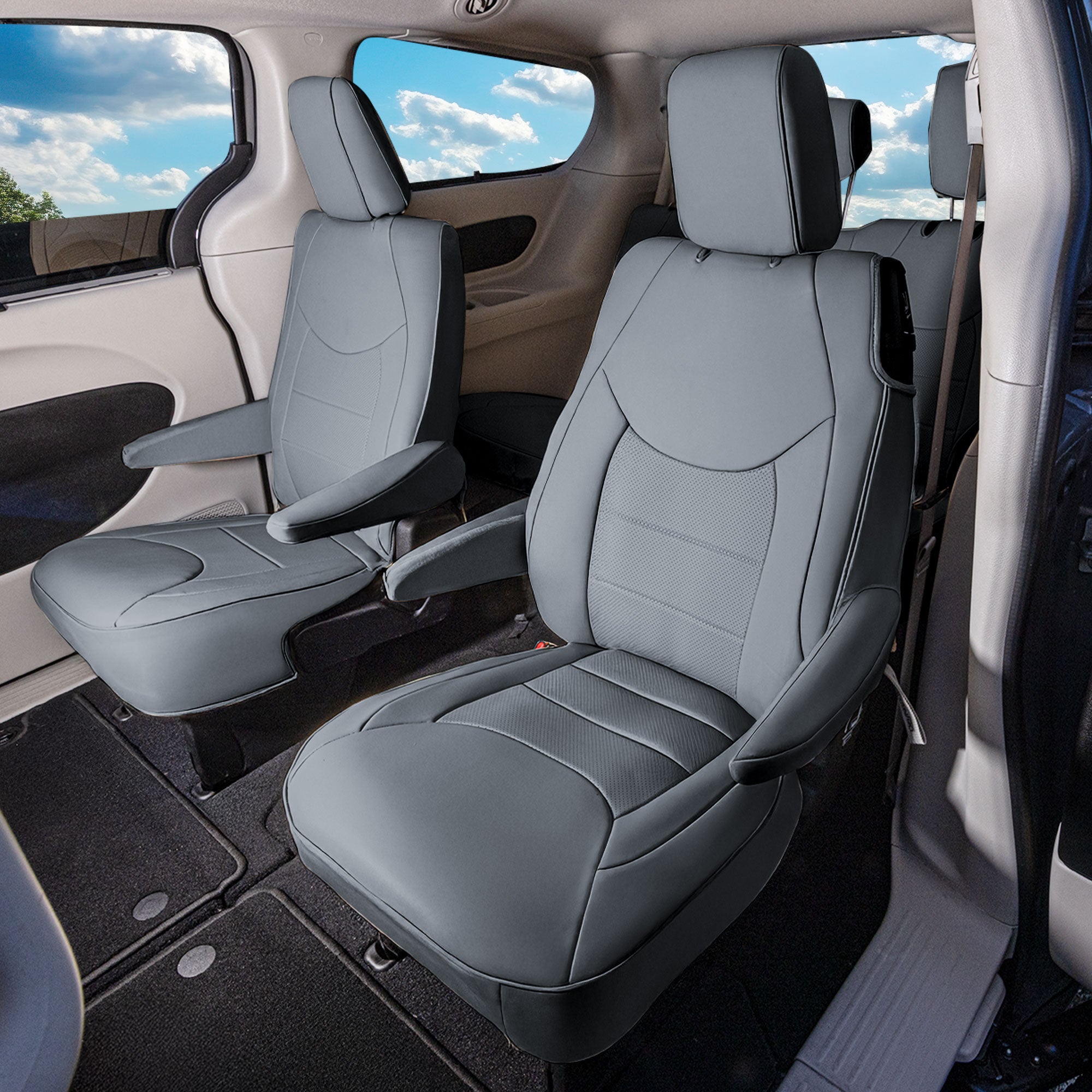 Chrysler Pacifica - 2017 - 2024 - 2nd Row Set Seat Covers - Gray Faux Leather