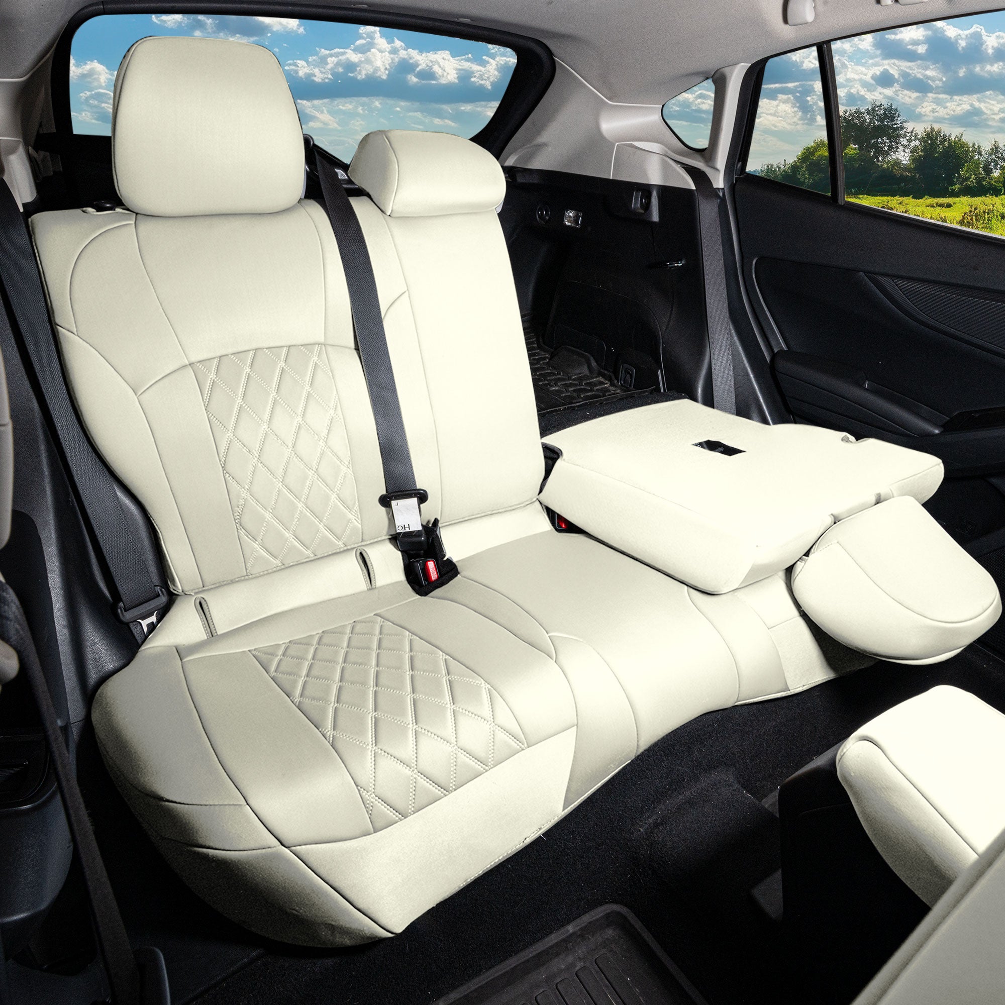 Hyundai Tucson - 2022 - 2024 - Rear Set Seat Covers - Solid Beige Ultraflex Neoprene