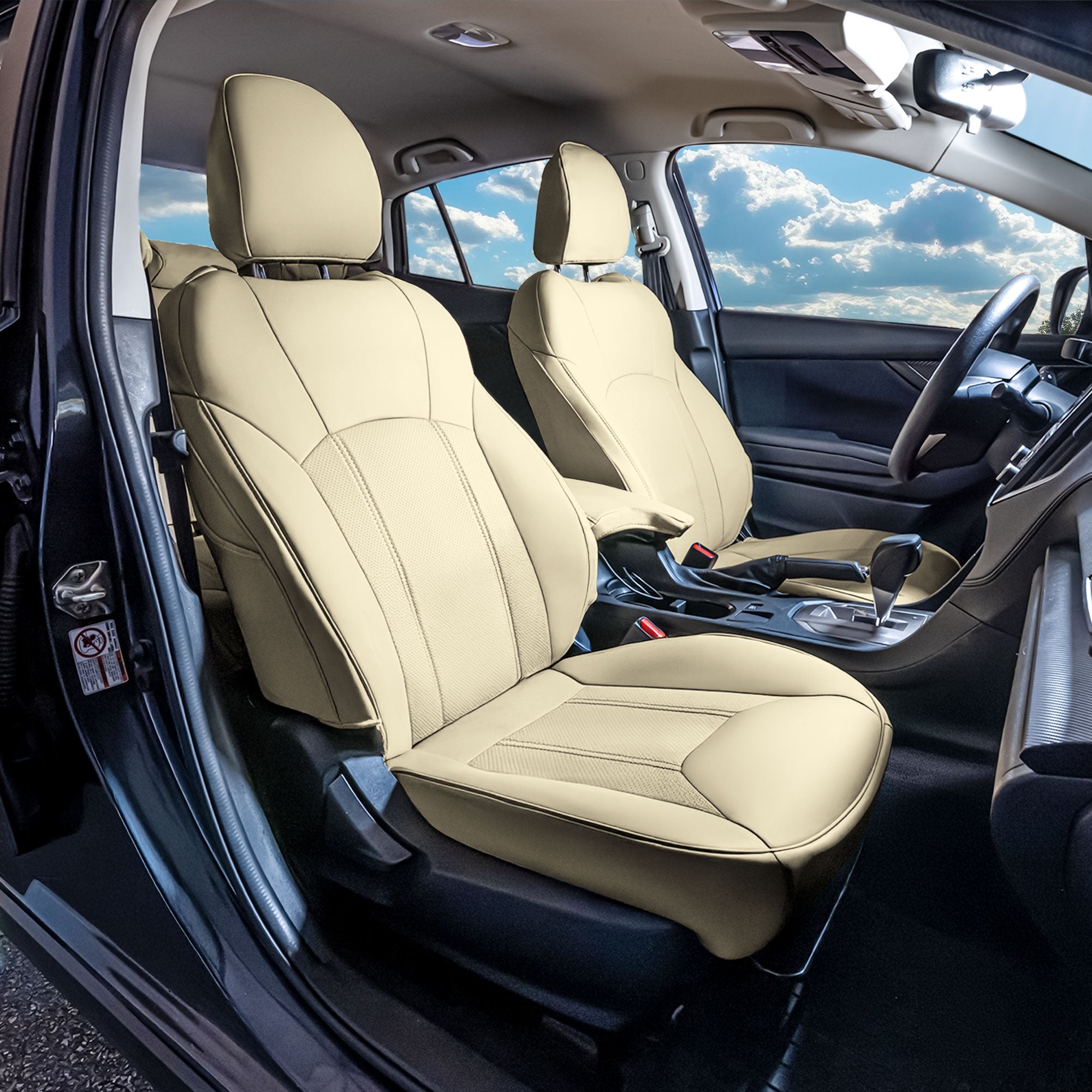 Subaru Crosstrek 2018-2023 - Full Set Seat Covers - Solid Beige Faux Leather