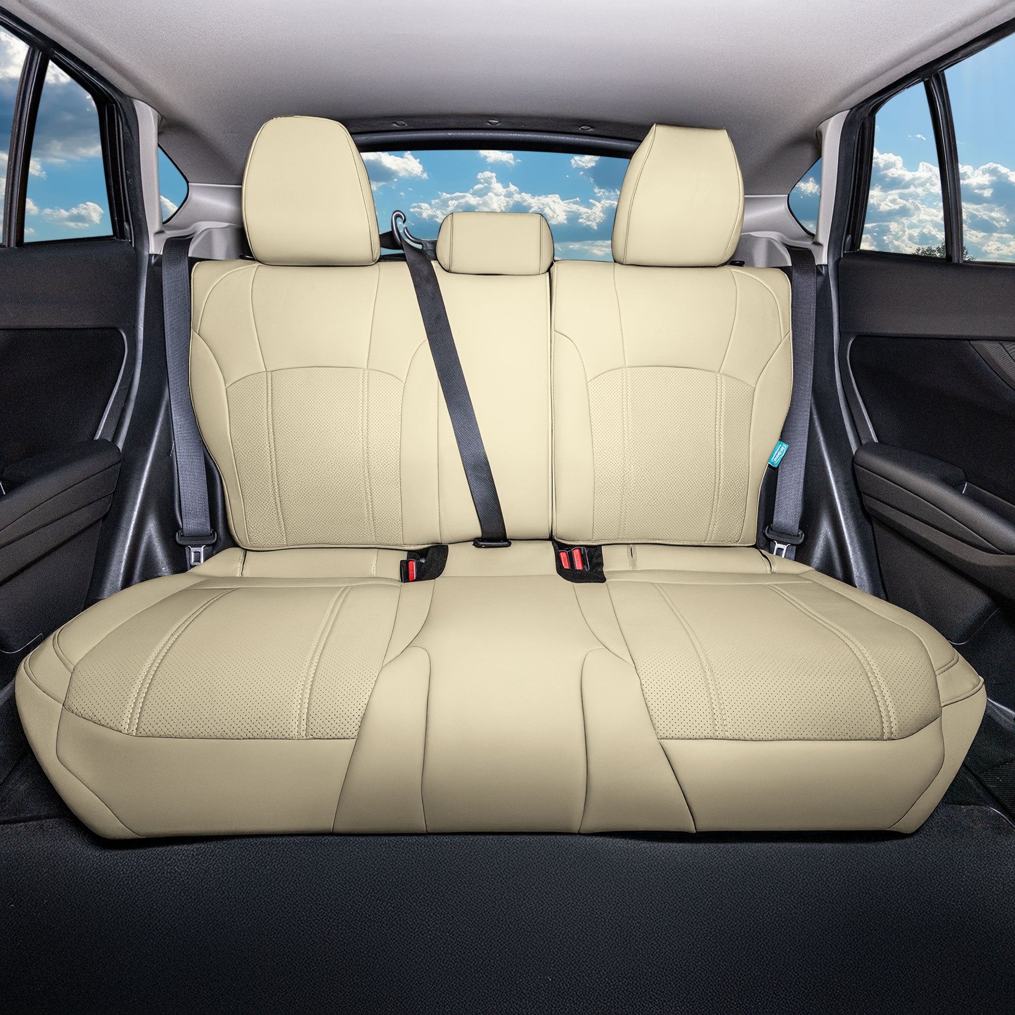 Subaru Crosstrek 2018-2023 - Rear Set Seat Covers - Solid Beige Faux Leather