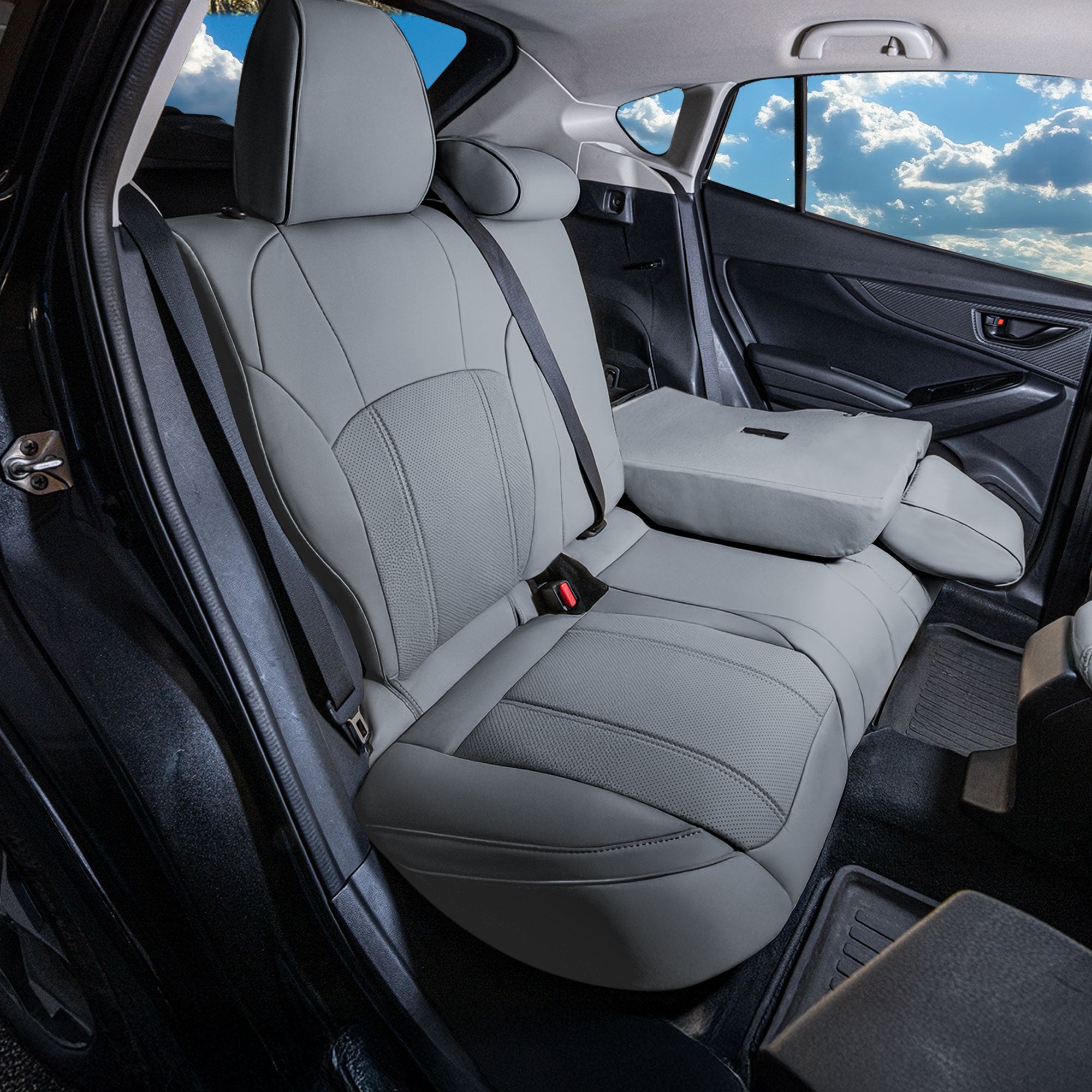 Subaru Crosstrek 2018-2023 - Rear Set Seat Covers - Solid Gray Faux Leather