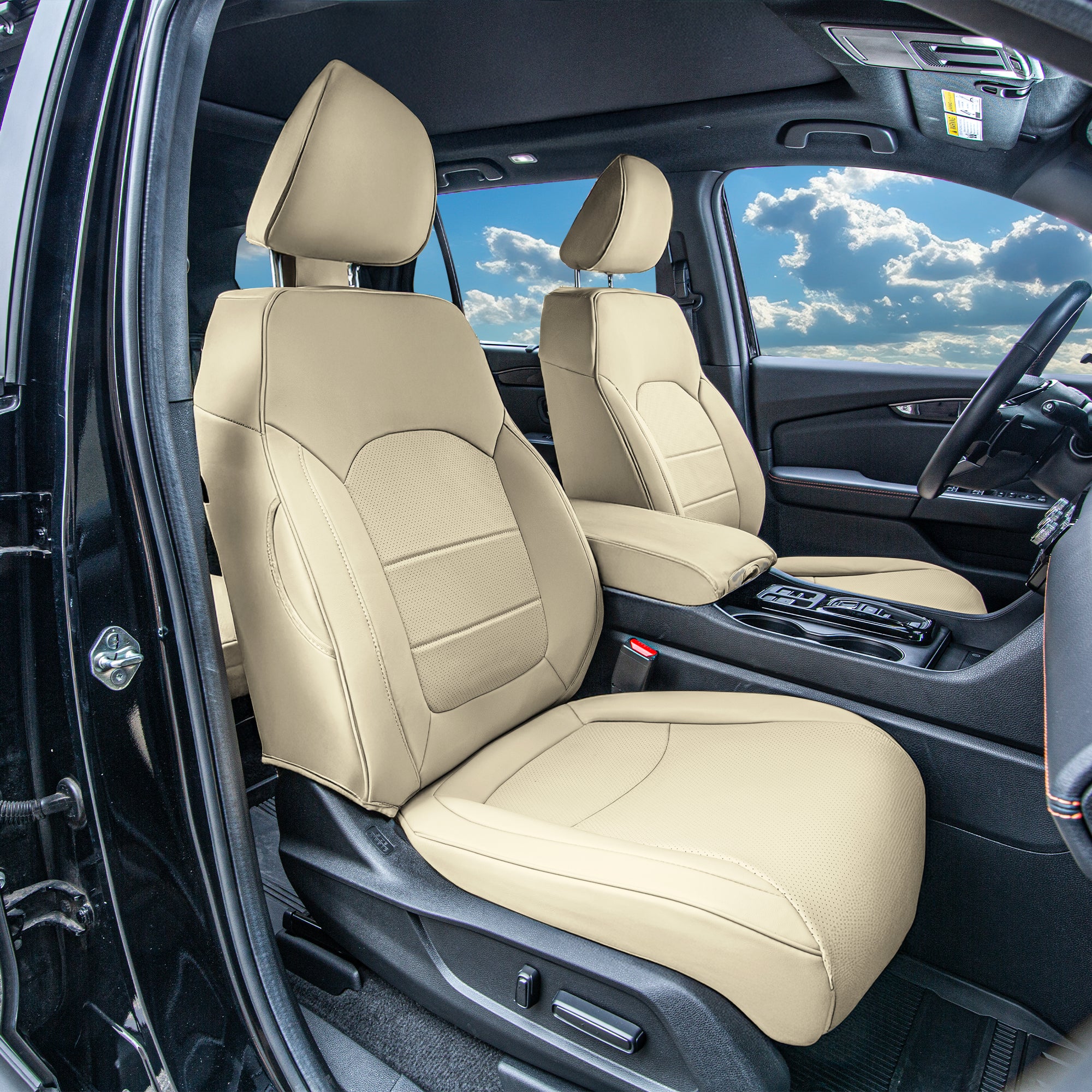 Honda Pilot 2023 - 2025 - Front Set Seat Covers - Solid Beige Faux Leather