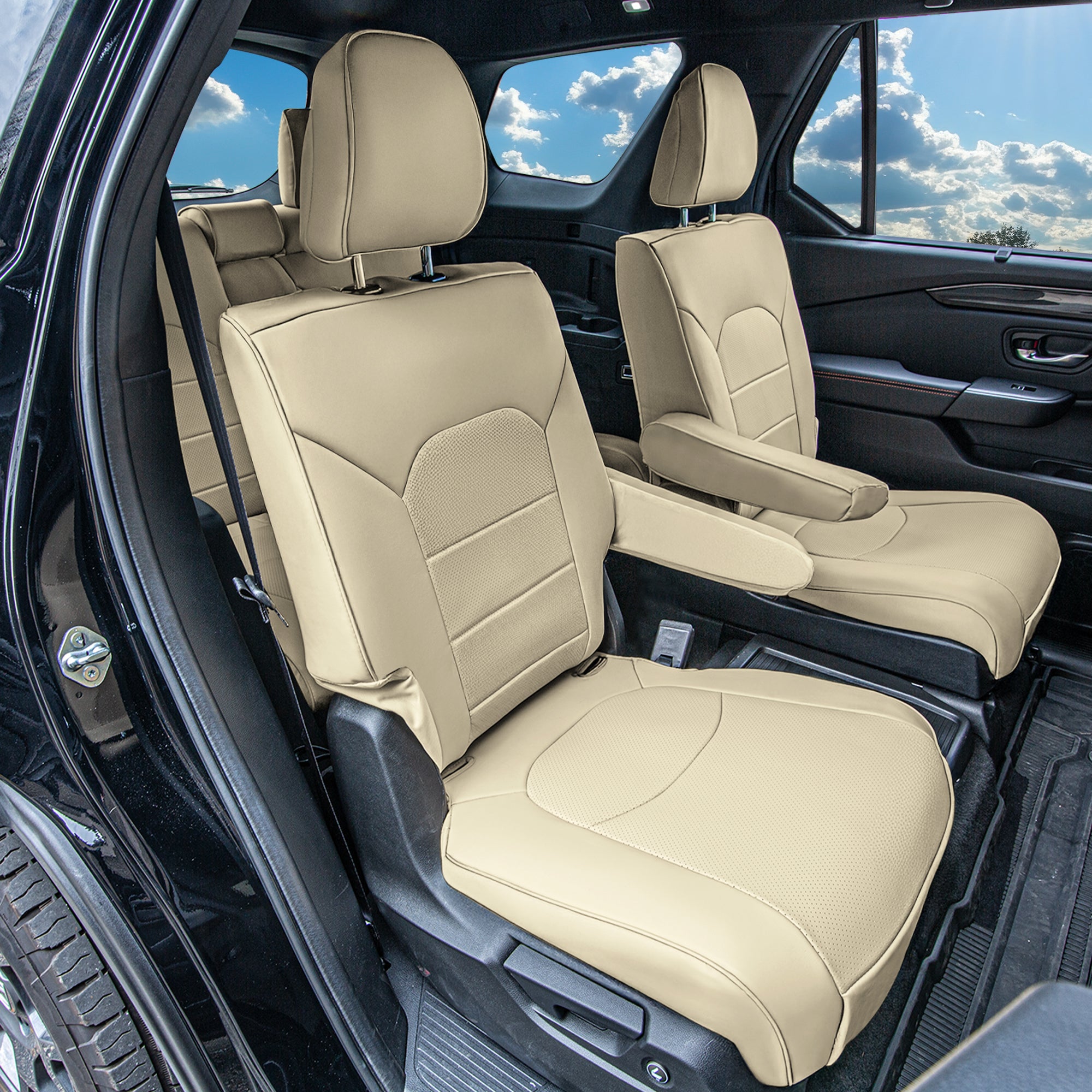 Honda Pilot 2023 - 2025 - 2nd Row Seat Covers - Solid Beige Faux Leather